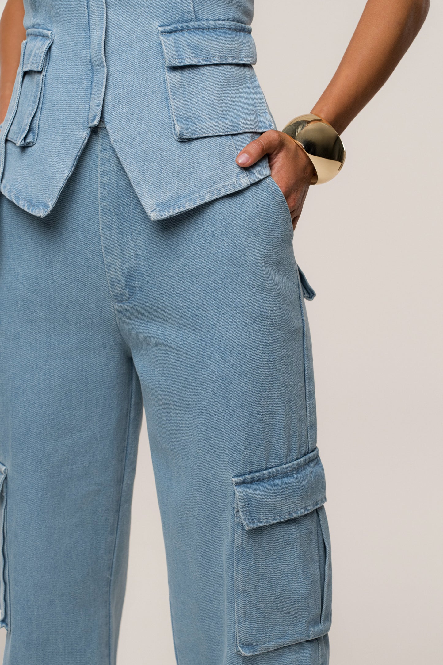 Medium Wash Denim Utility Cargo Pants JLUXLABEL