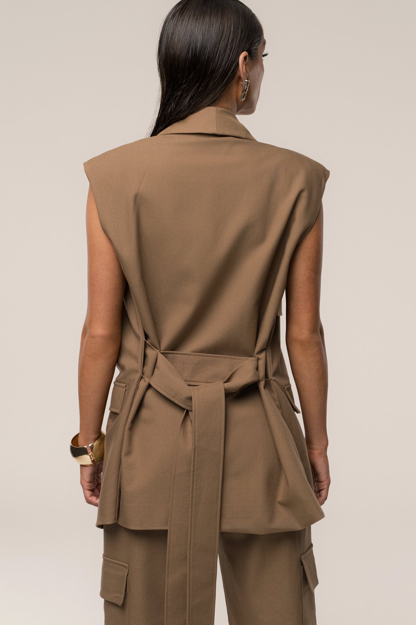 Tan Jeanie Belted Vest NEWFASHIONEDGE