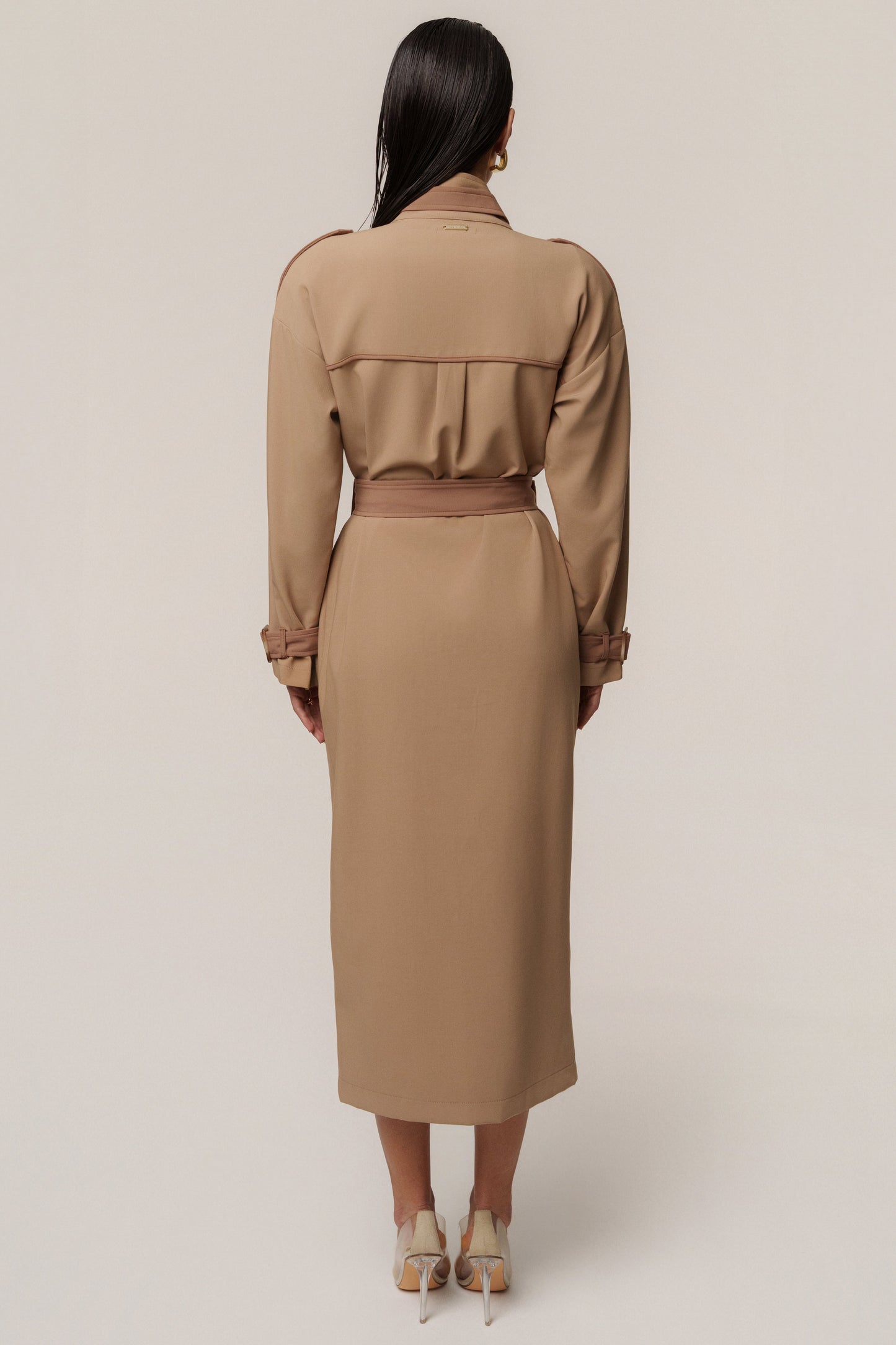 Beige Icon Belted Midi Dress JLUXLABEL
