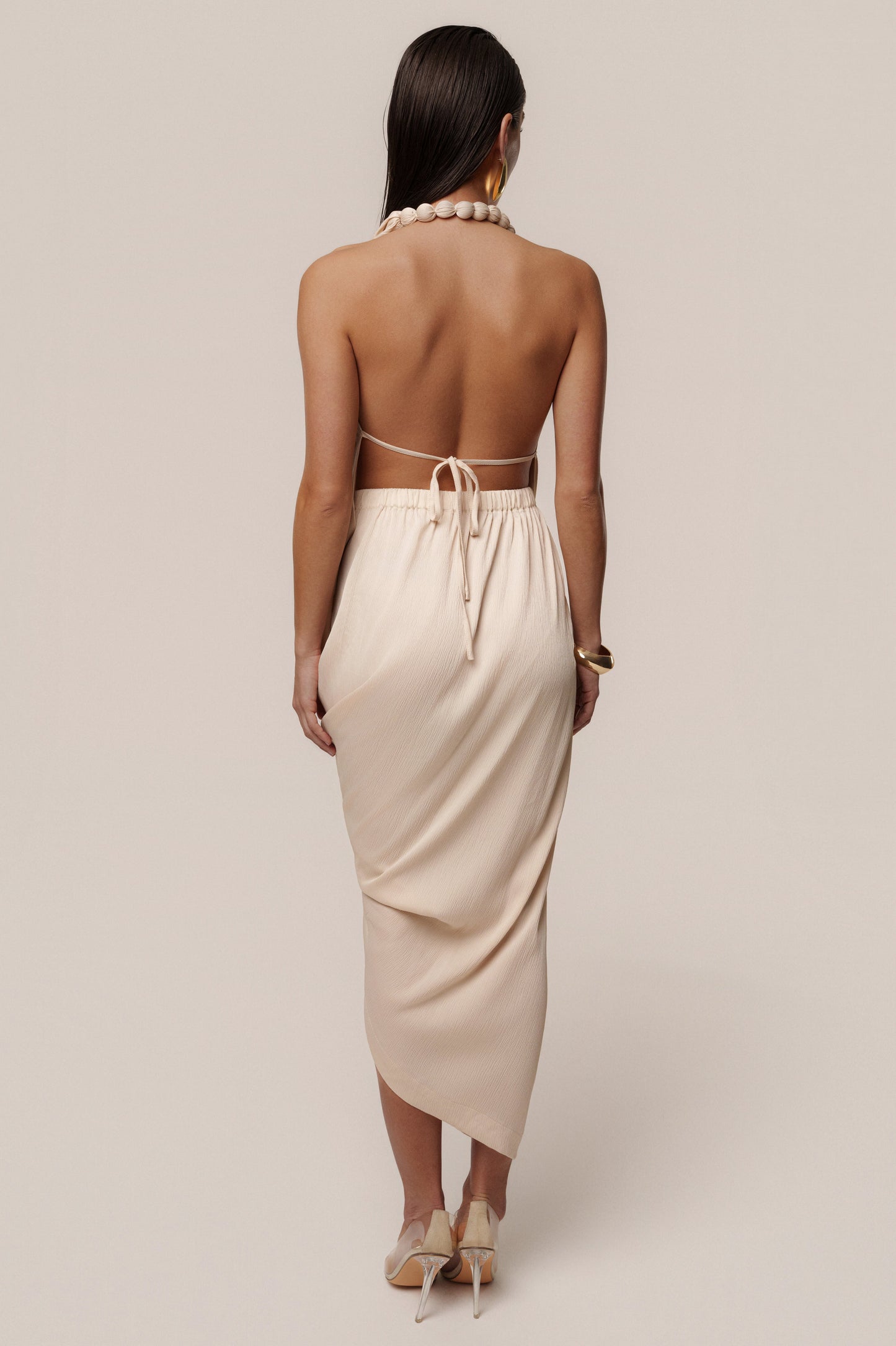 Champagne Dolce Drape Dress JLUXLABEL