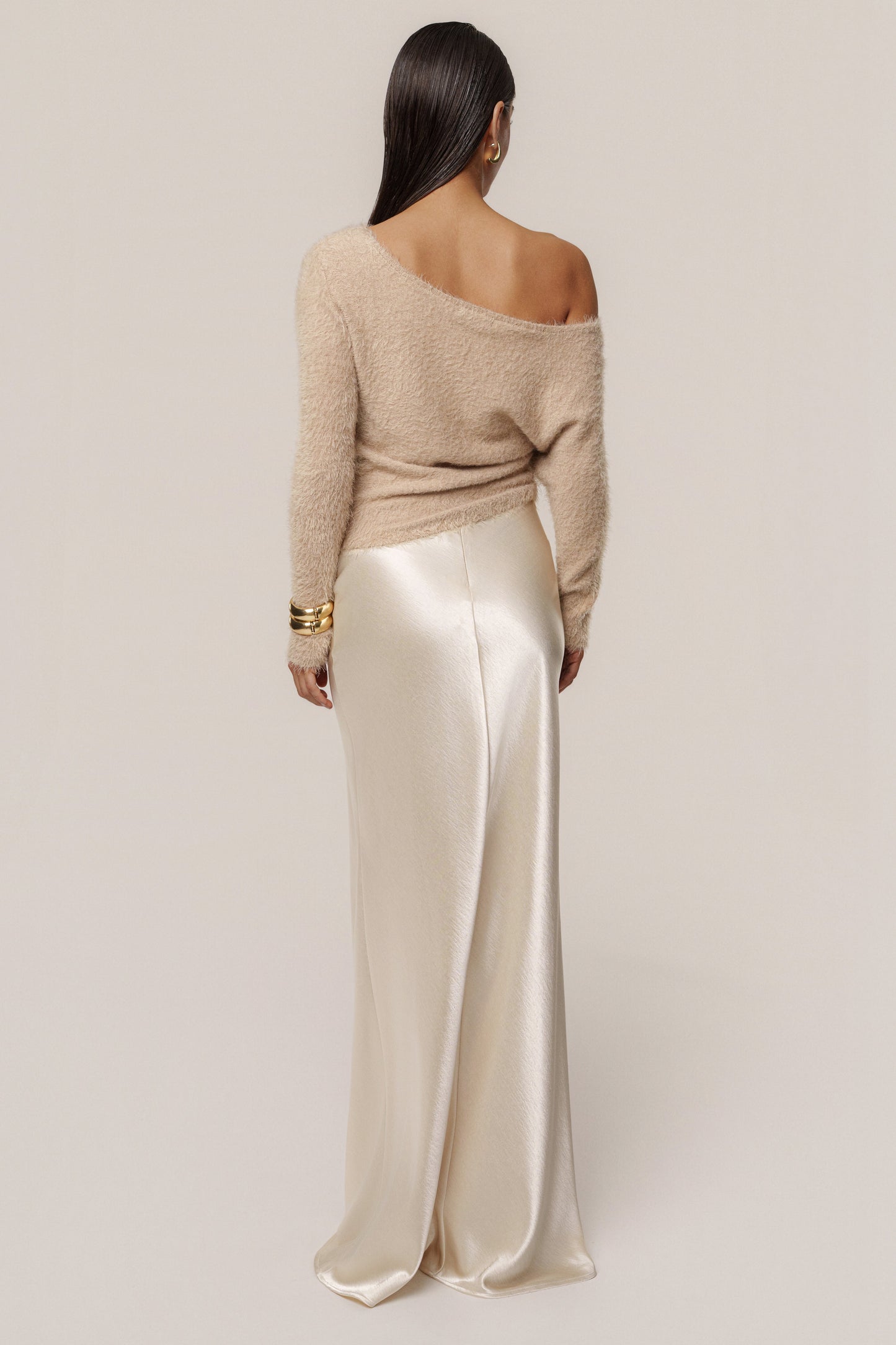 Champagne Tradition Satin Maxi Skirt JLUXLABEL