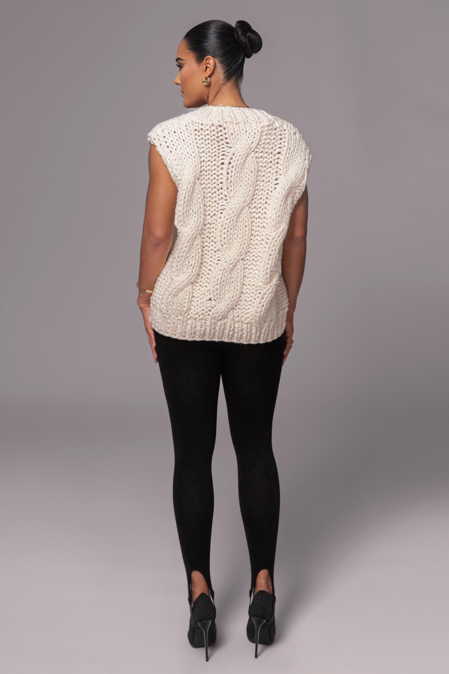 Ivory Mari Cable Knit Vest JLUXLABEL