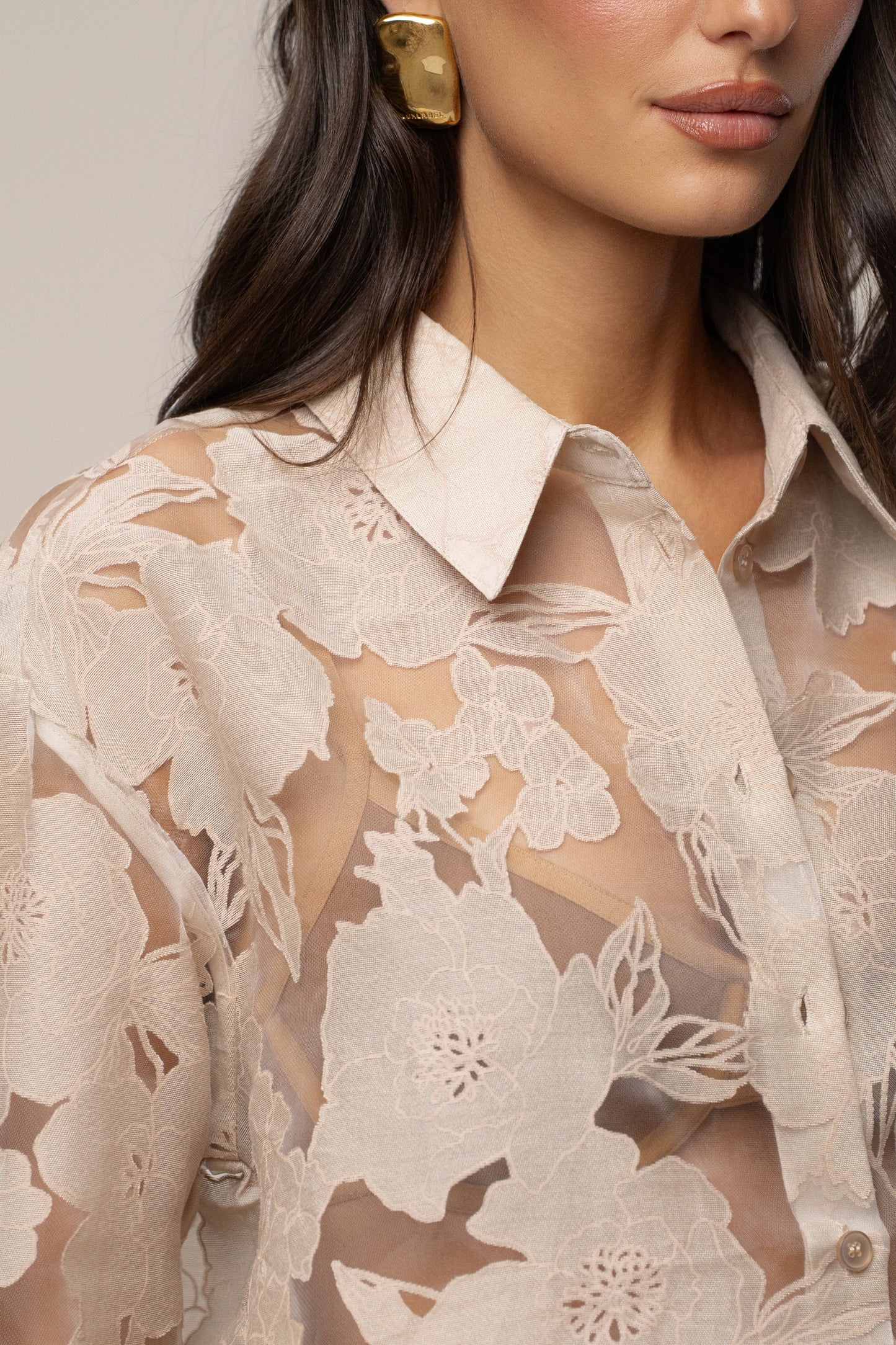 PRE-ORDER Beige Organza Floral Blouse NEWFASHIONEDGE