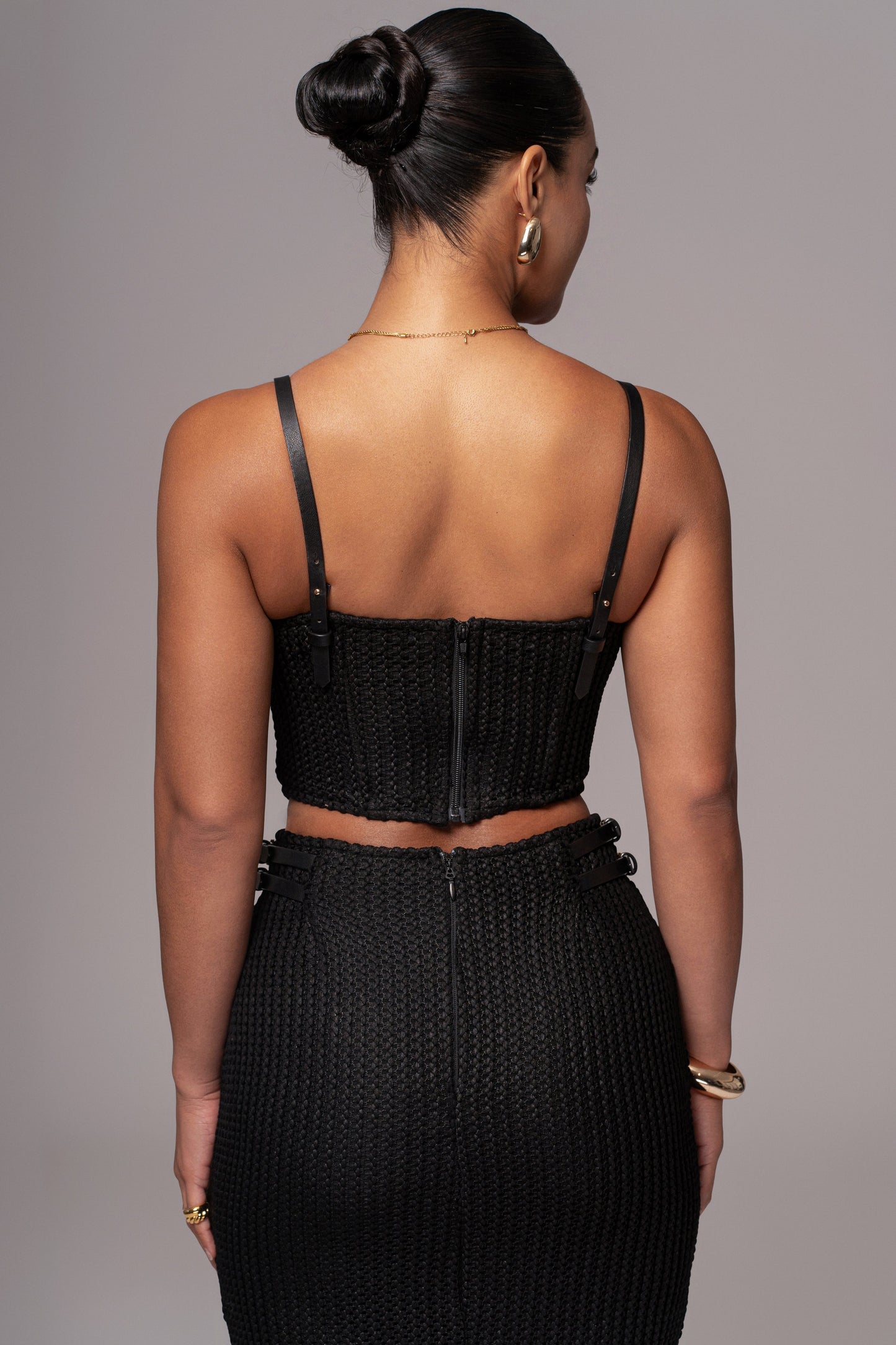 Black Textured Harley Corset Top JLUXLABEL