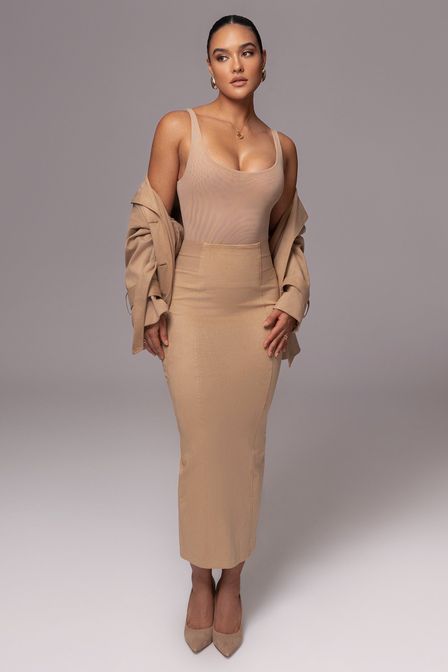 Beige Phoenix Suede Skirt JLUXLABEL