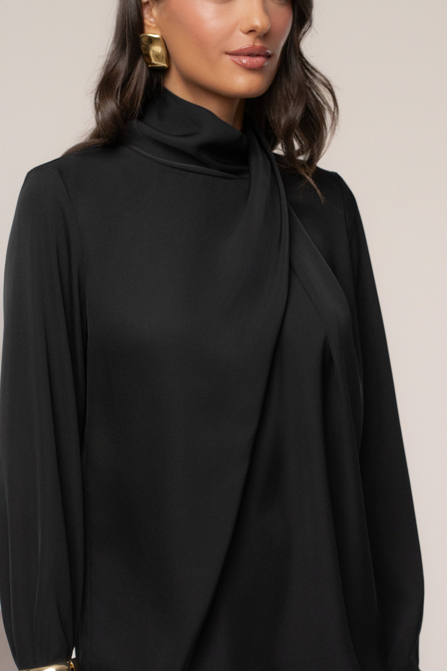 Black Alexa Satin Blouse JLUXLABEL