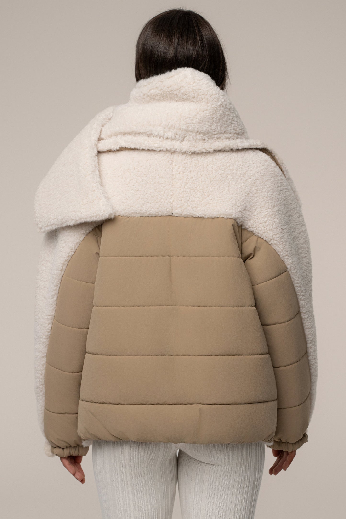 Beige/Ivory Contrast Sherpa Jacket JLUXLABEL