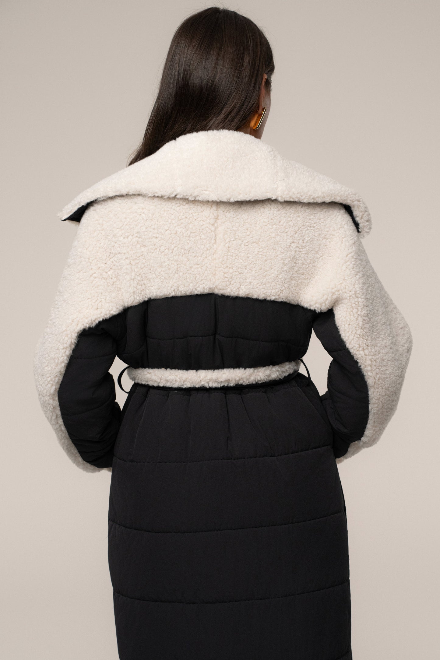 Black/Ivory Contrast Sherpa Coat JLUXLABEL