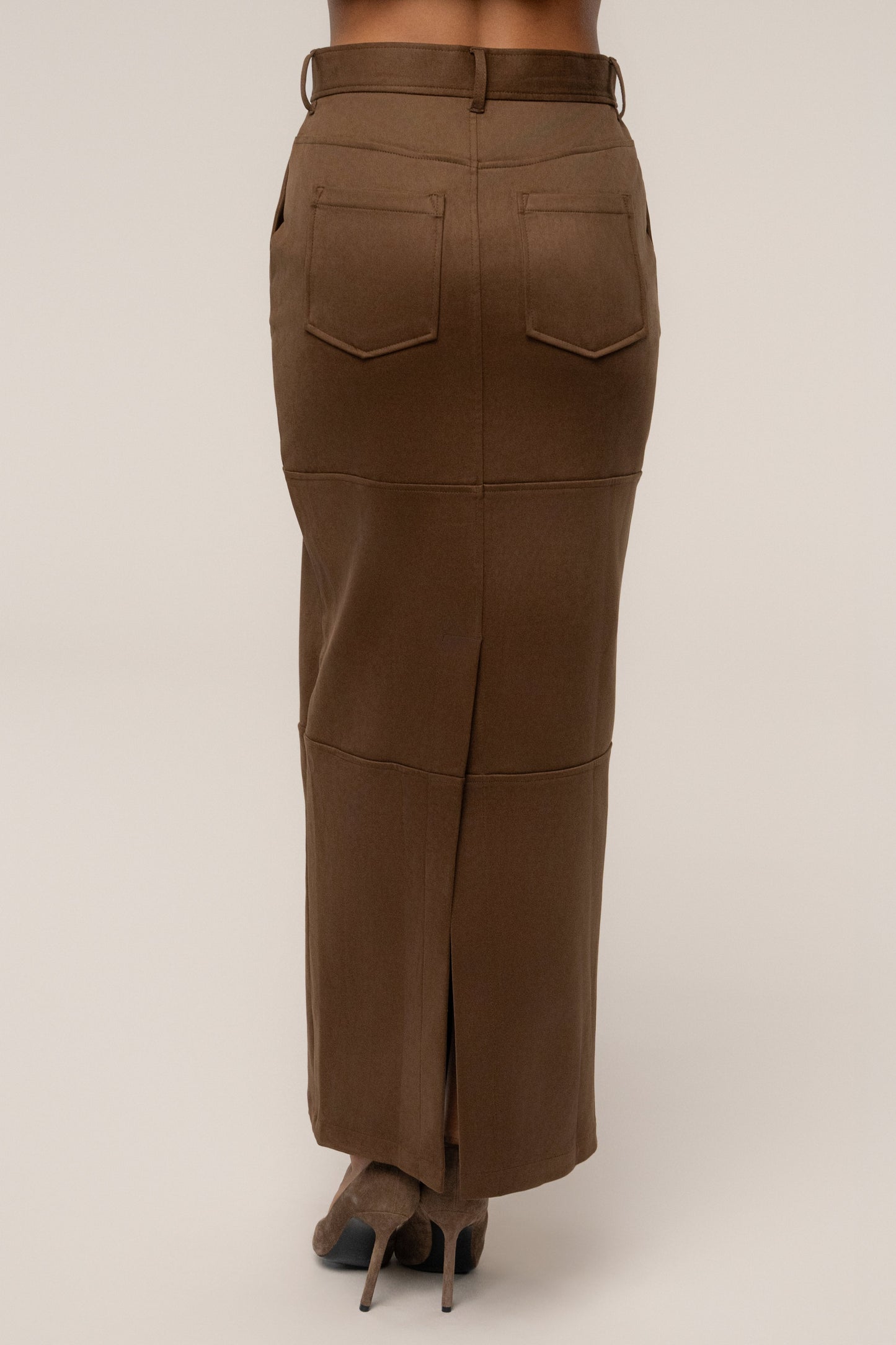 Chocolate Joy Suede Maxi Skirt JLUXLABEL