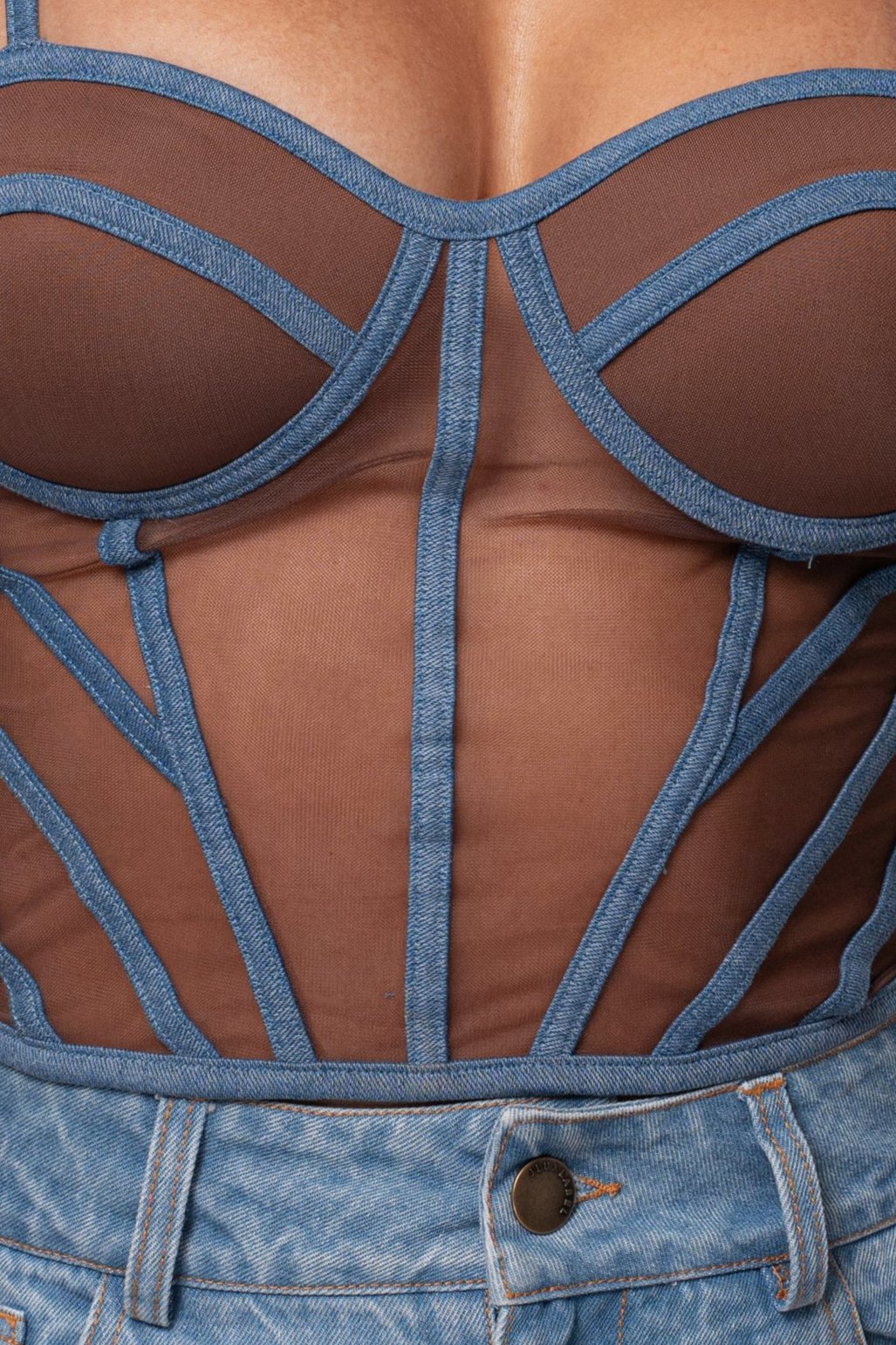 Dark Denim Illusion Mesh Bustier JLUXLABEL