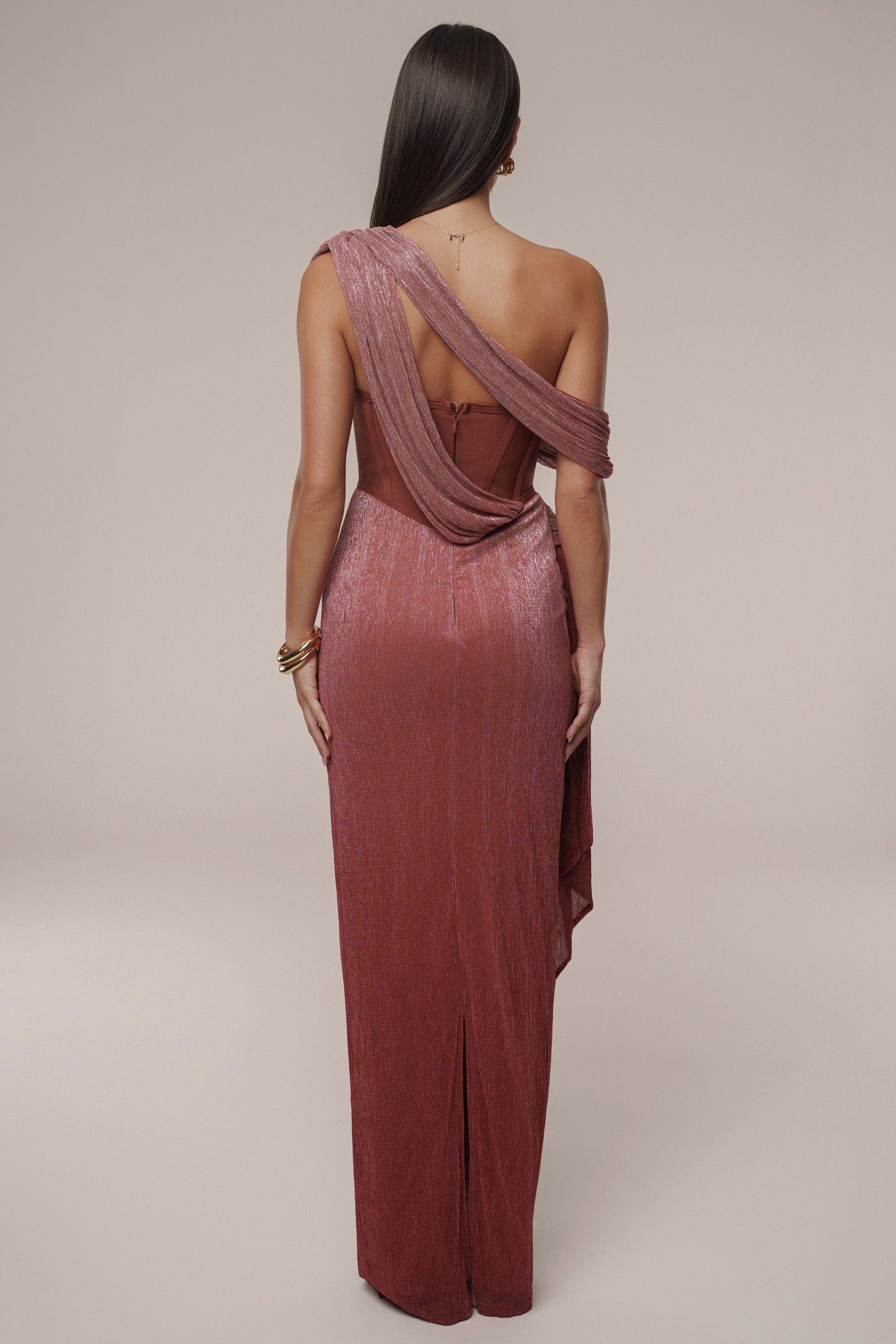 Red Celestina Draped Maxi Dress JLUXLABEL