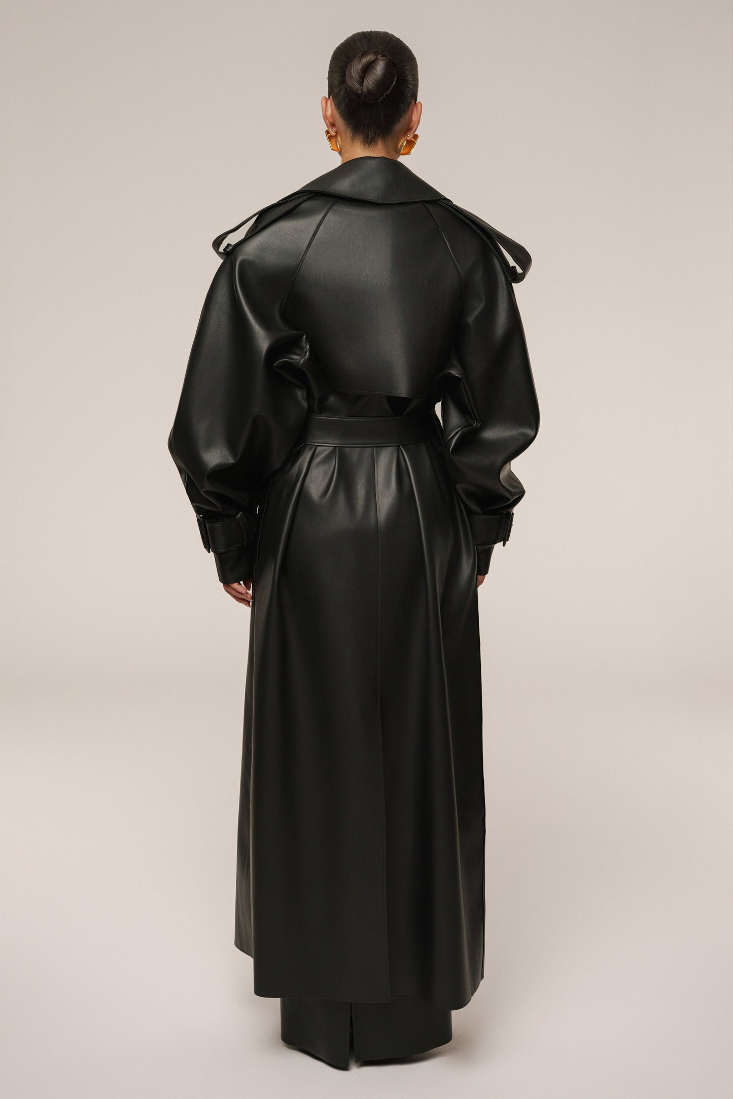 Black The Icon PU Leather Coat JLUXLABEL