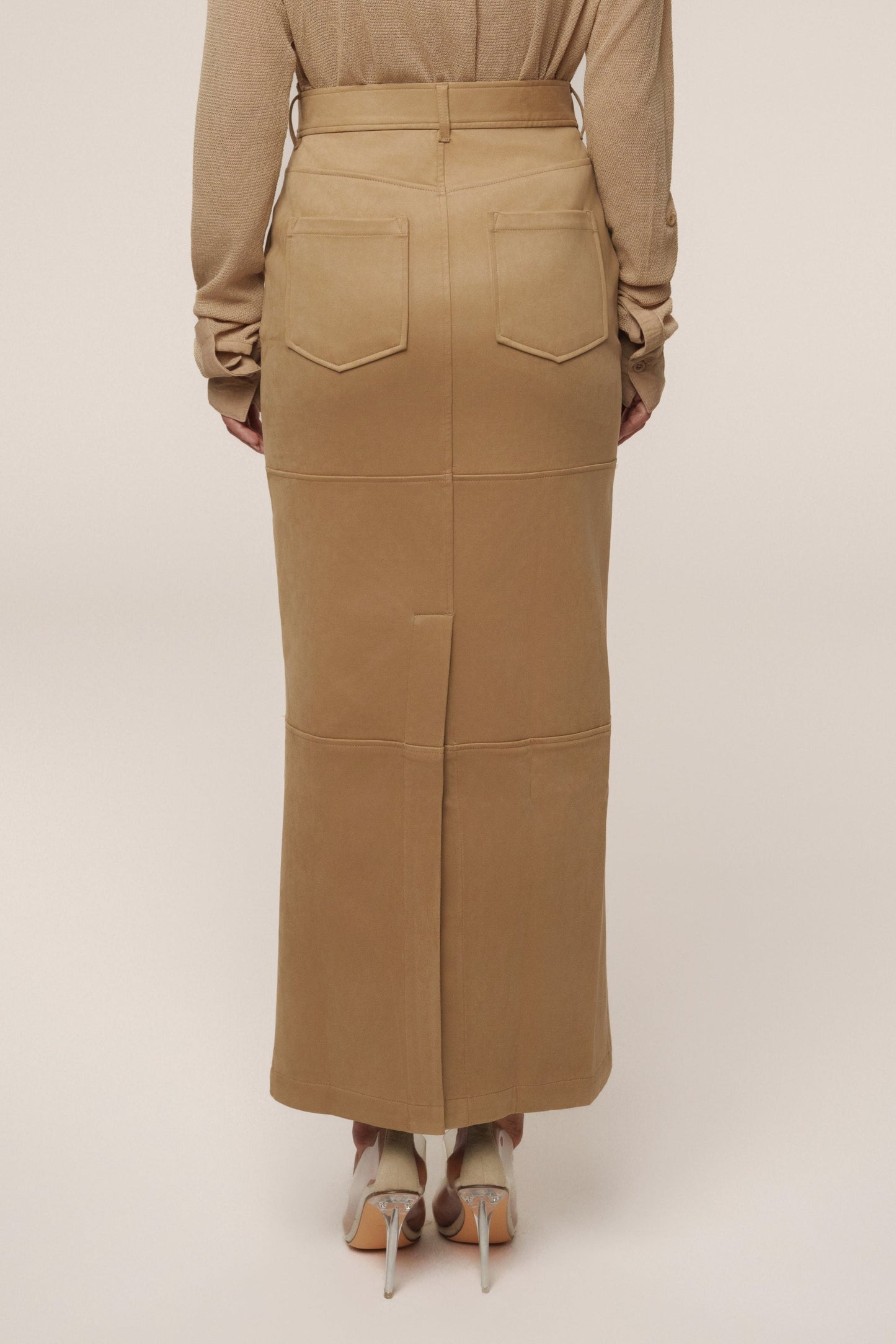 Beige Joy Suede Maxi Skirt JLUXLABEL