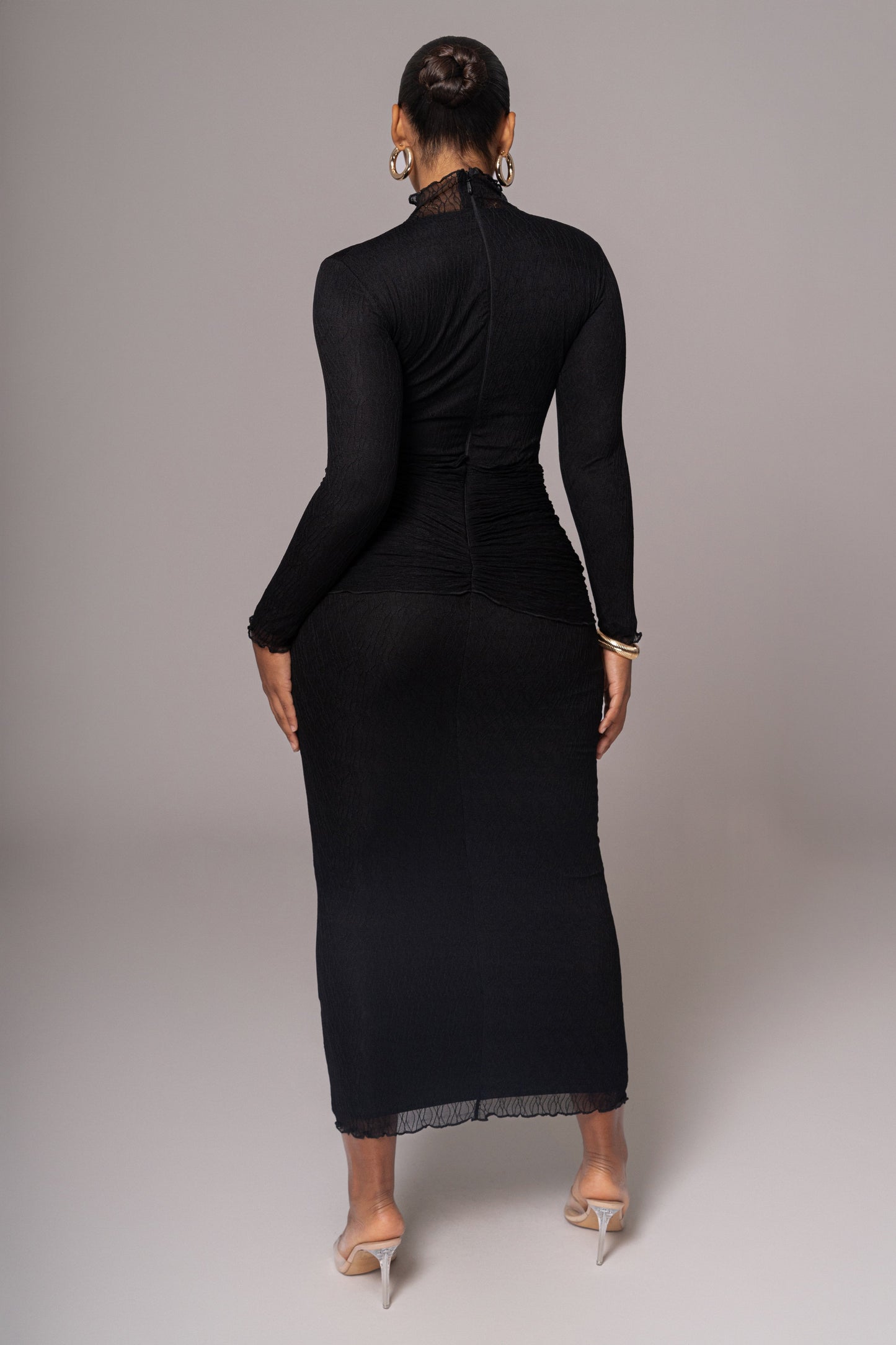 Black Drape Mock Neck Dress JLUXLABEL