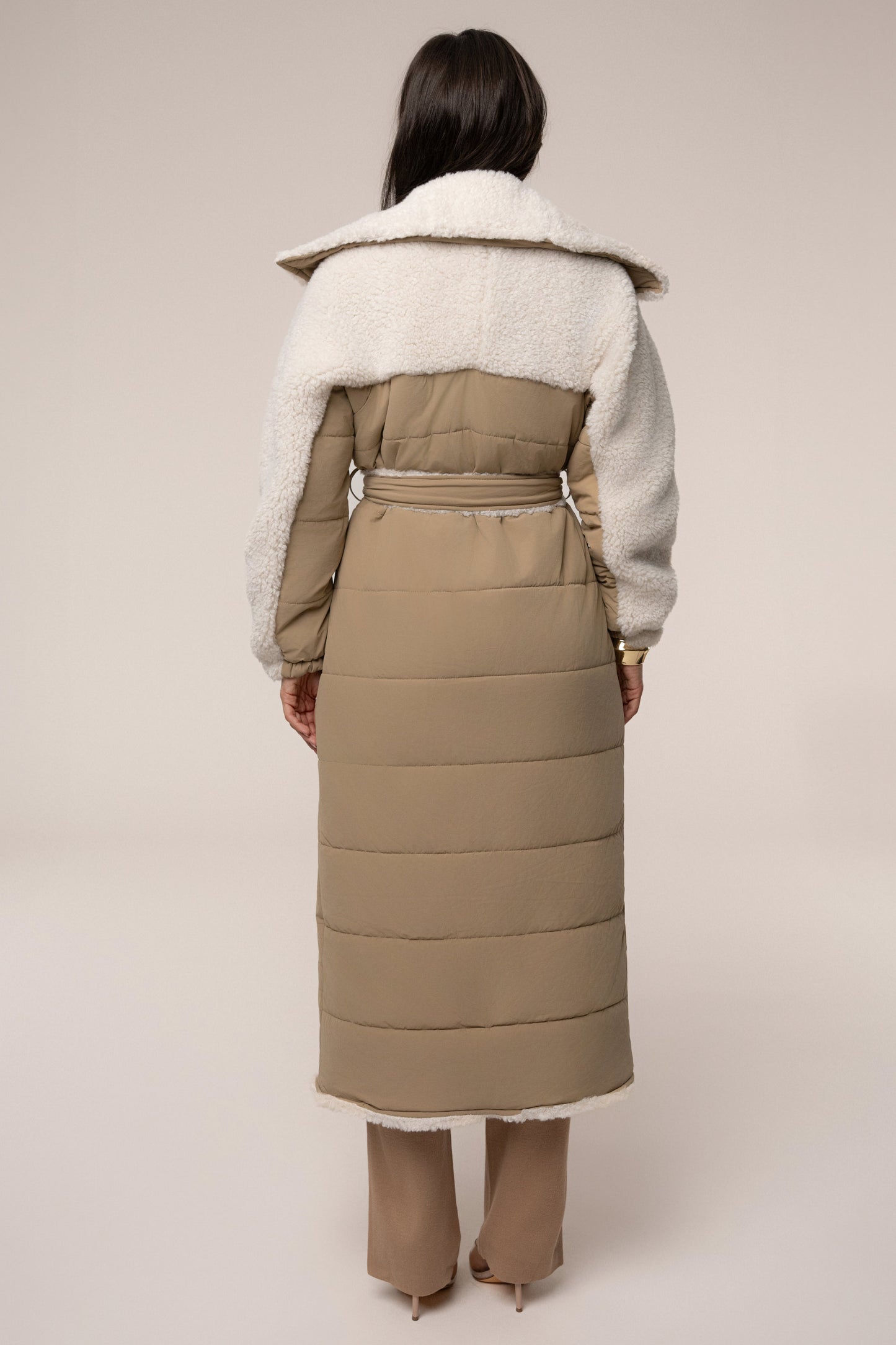 Beige/Ivory Contrast Sherpa Coat JLUXLABEL