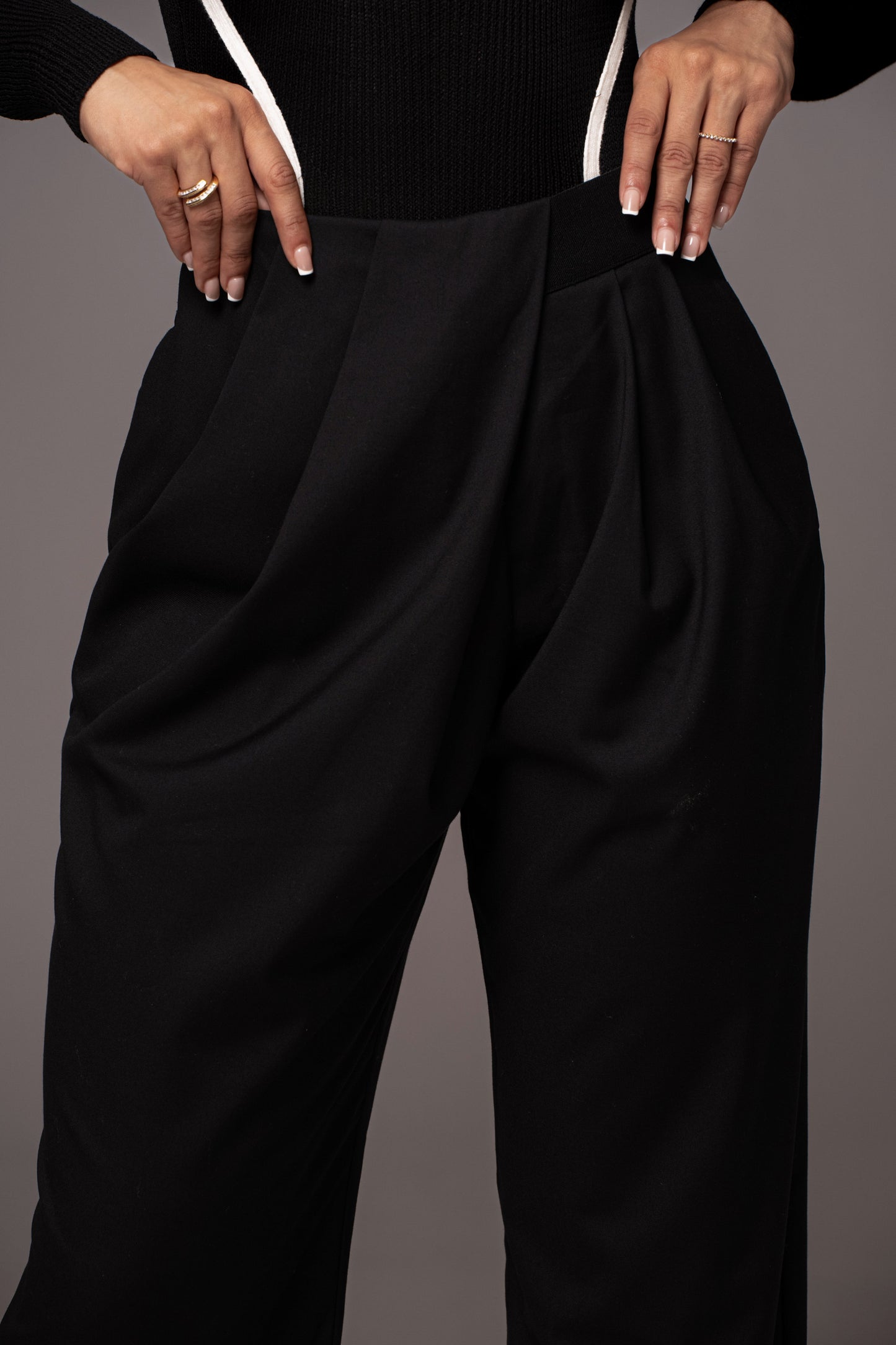 Black Asymmetrical Draped Trousers JLUXLABEL