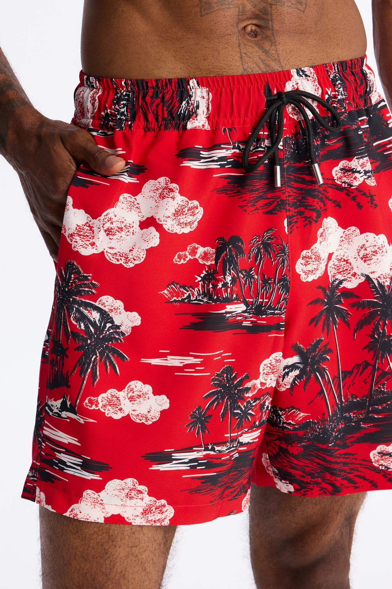 Brushed Tropical Oasis Swim Trunk 7″ - Red