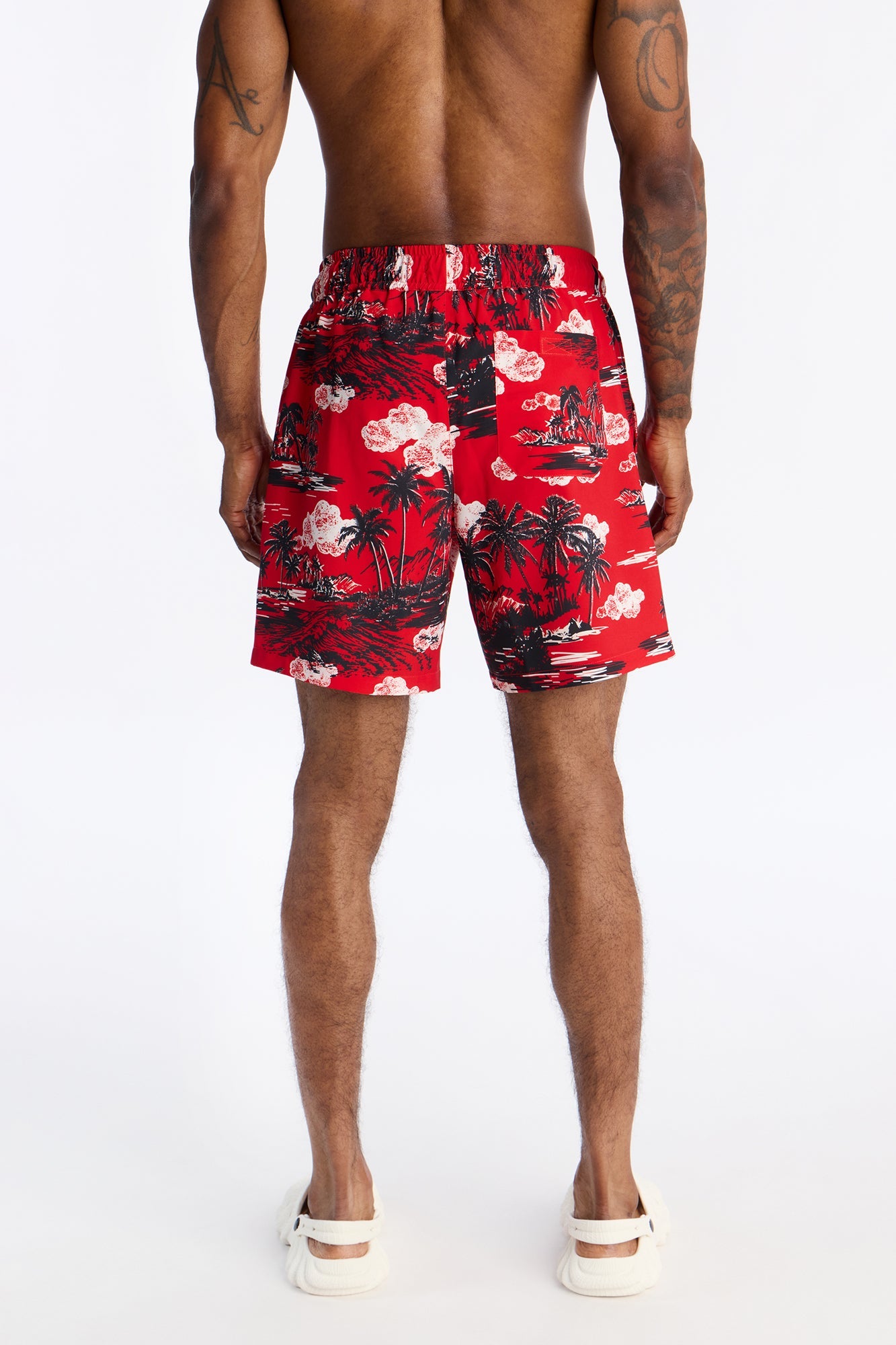 Brushed Tropical Oasis Swim Trunk 7″ - Red