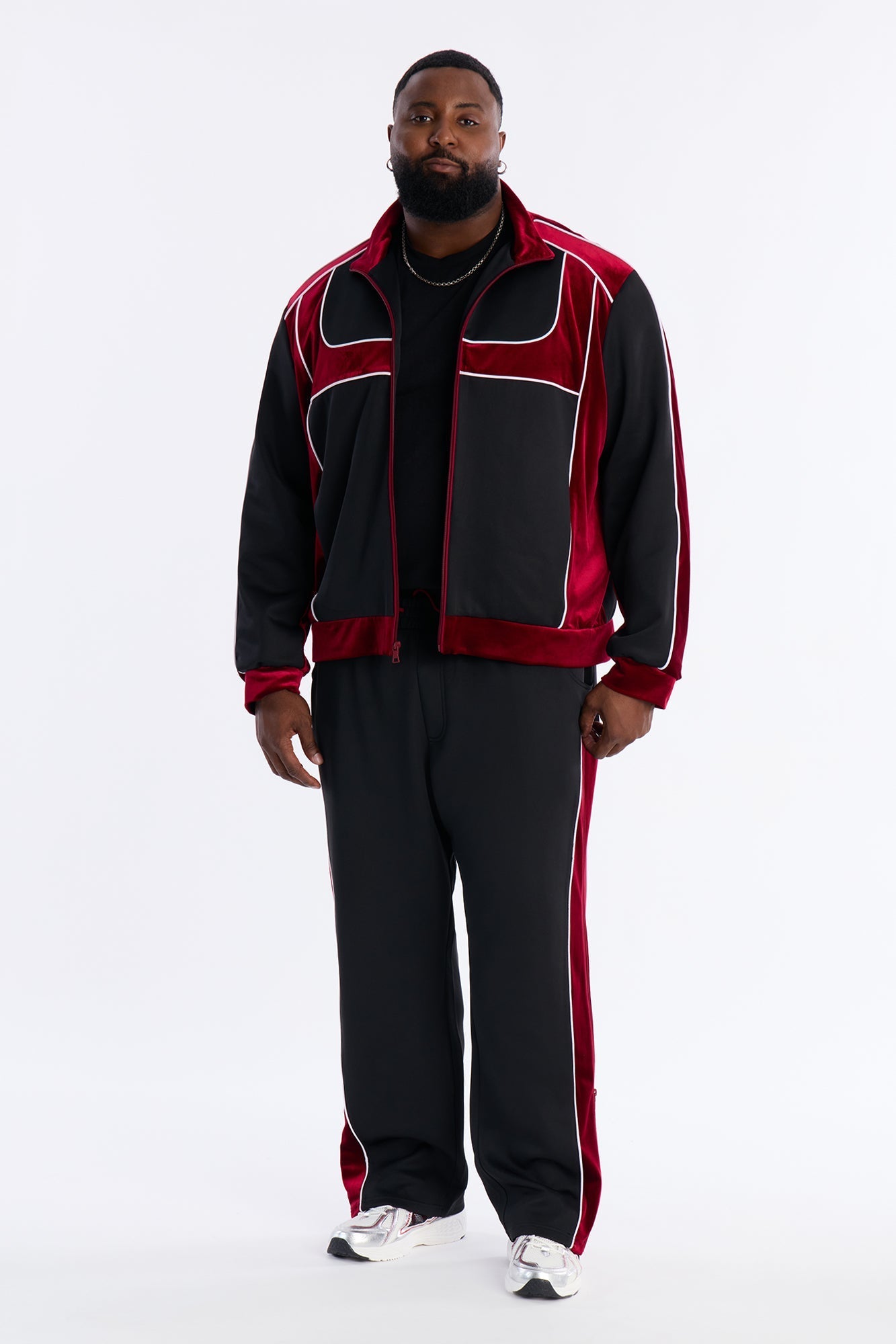Slim Lexington Velour Side Track Pant - Burgundy