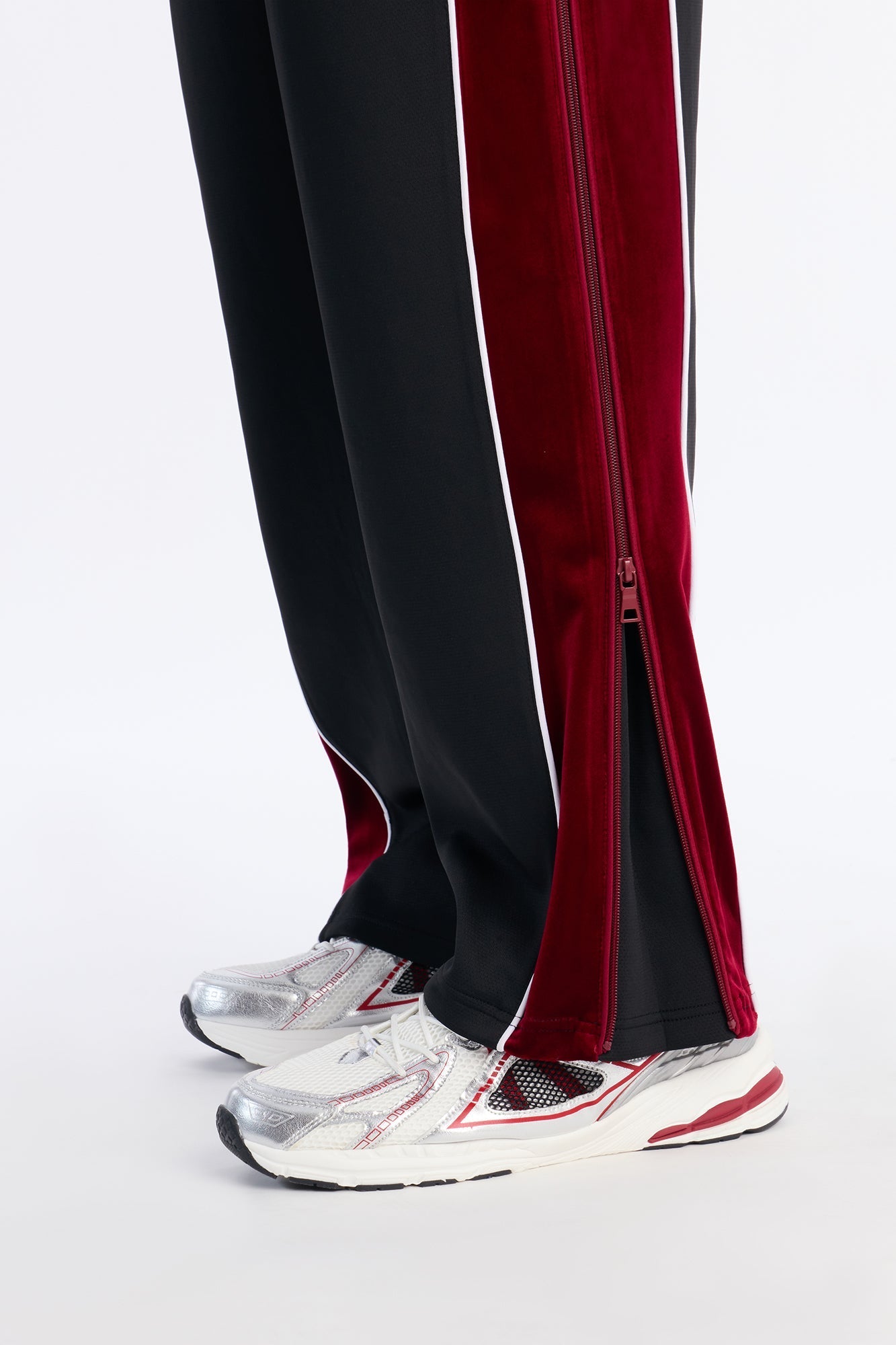 Slim Lexington Velour Side Track Pant - Burgundy