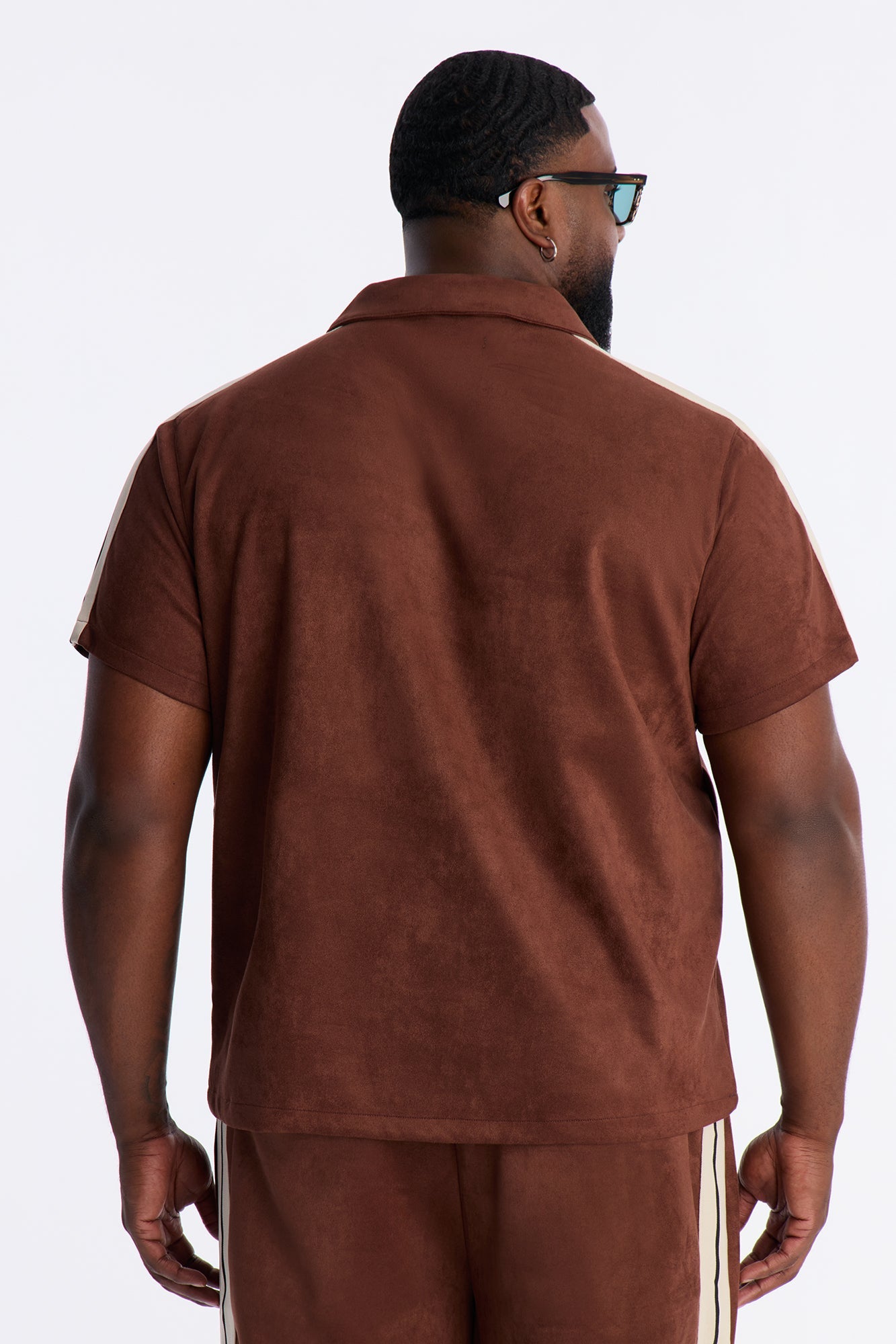 Faux Suede Short Sleeve Tee - Brown