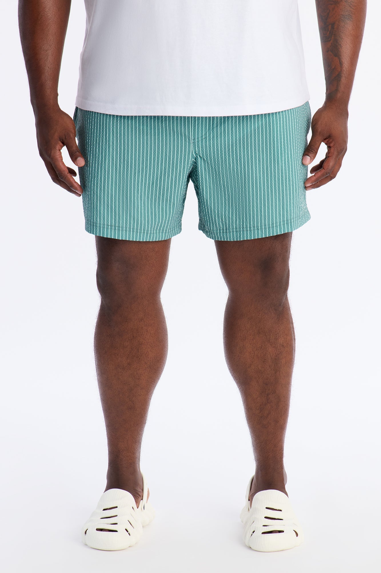 Striped Relaxin' Seersucker Swim Trunk 6″ - Green