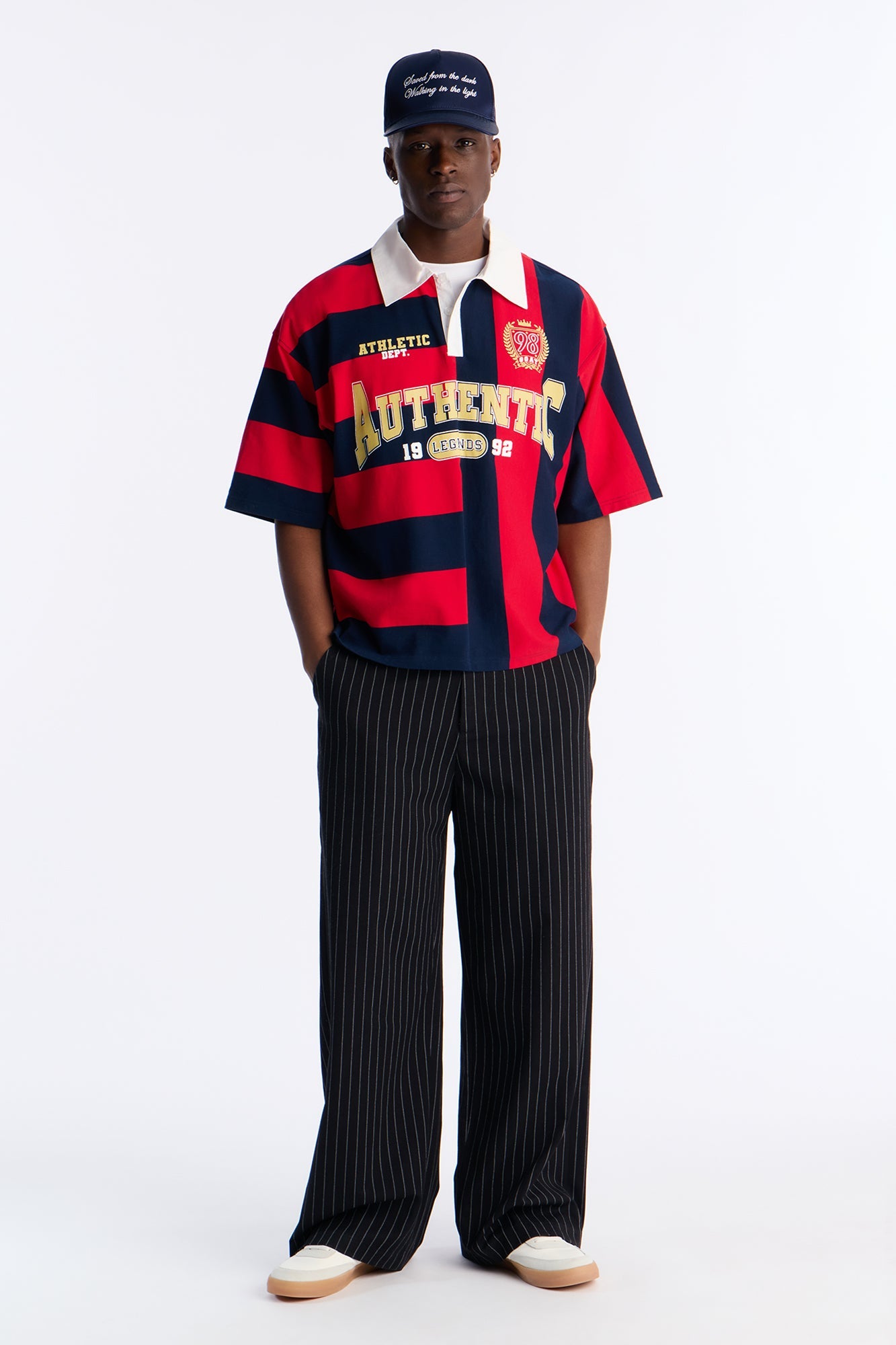 Auth Short Sleeve Rugby Stripes Polo - Navy/Red
