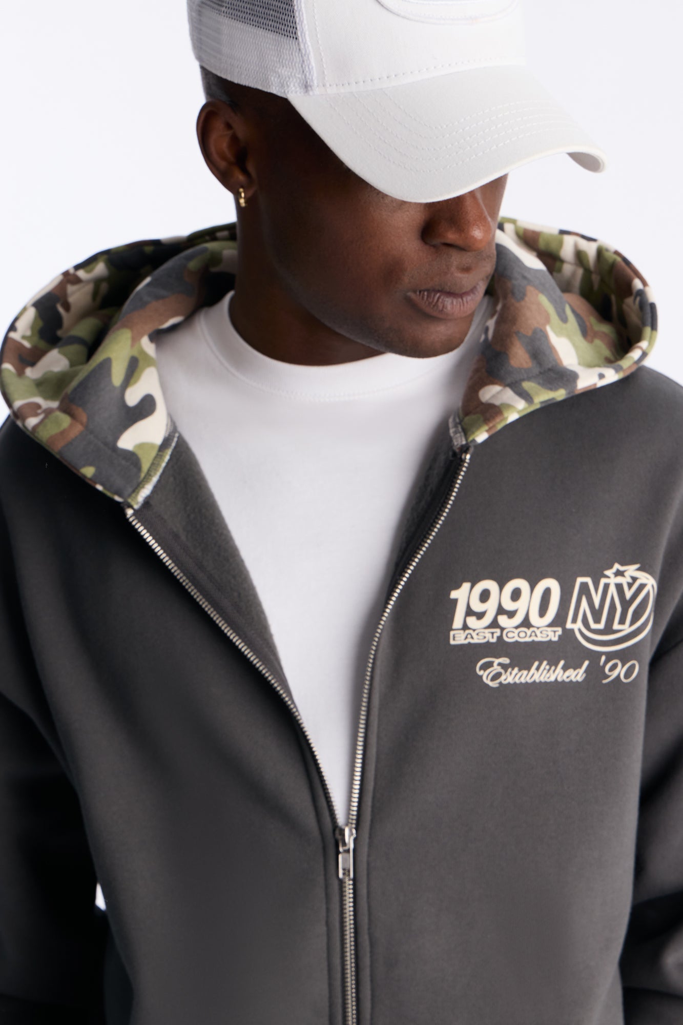 New York East Camo Zip Hoodie - Charcoal/combo