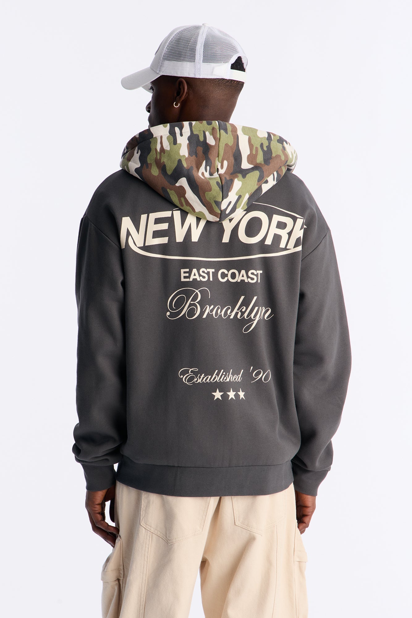 New York East Camo Zip Hoodie - Charcoal/combo