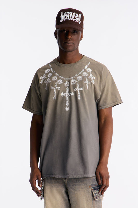 Faith In The Cross And Word Oversized Short Sleeve Tee - Tan
