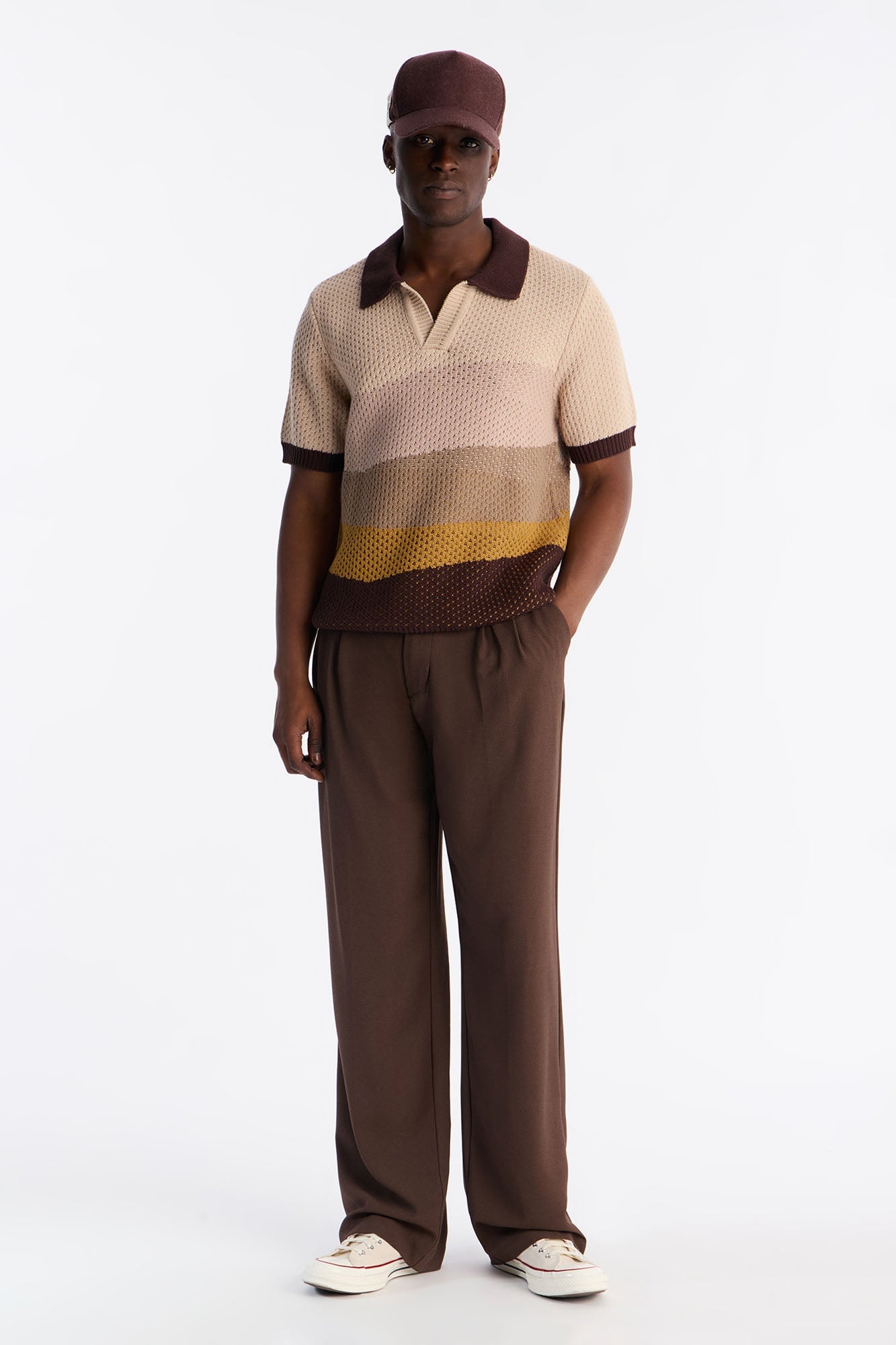 Grove Knitted Johnny Collar Shirt - Brown