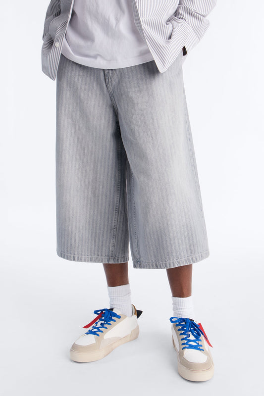 Super Baggy Subtle Stripe Denim Short - Grey