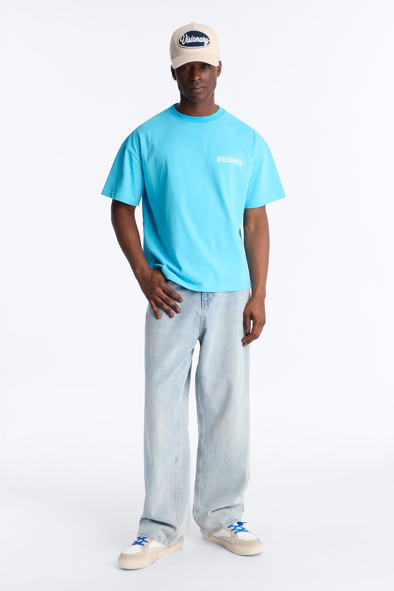 Beyond Blessed Oversized Premium Short Sleeve Tee - Light Blue
