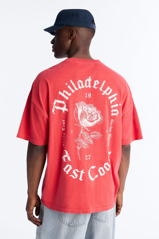 Philly Rose Oversized Short Sleeve Tee - Red