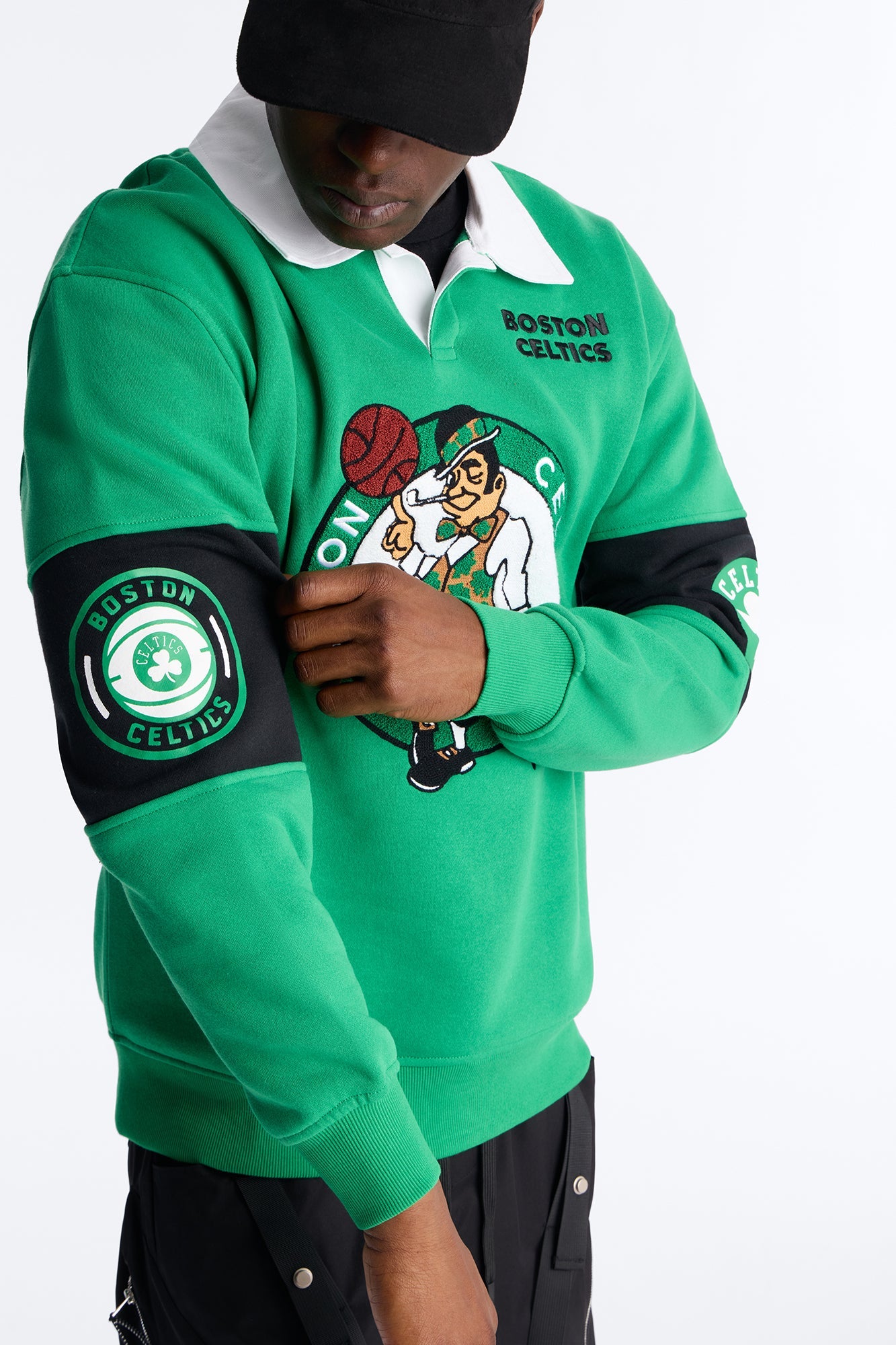 Celtics Long Sleeve Fleece Polo - Kelly Green
