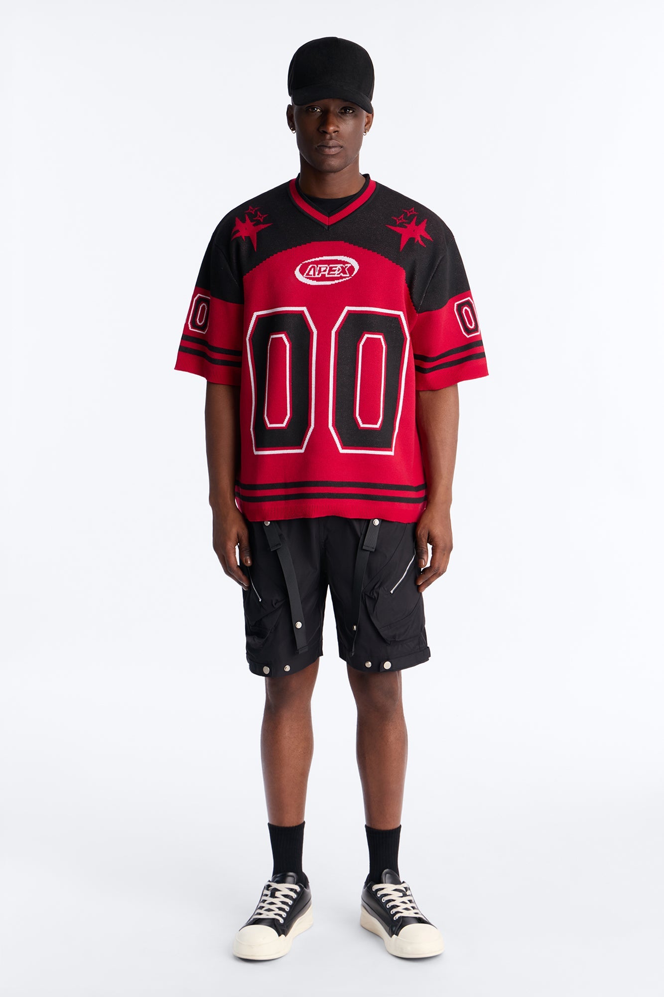 Short Sleeve Graphic Jersey Sweater - Red/Black