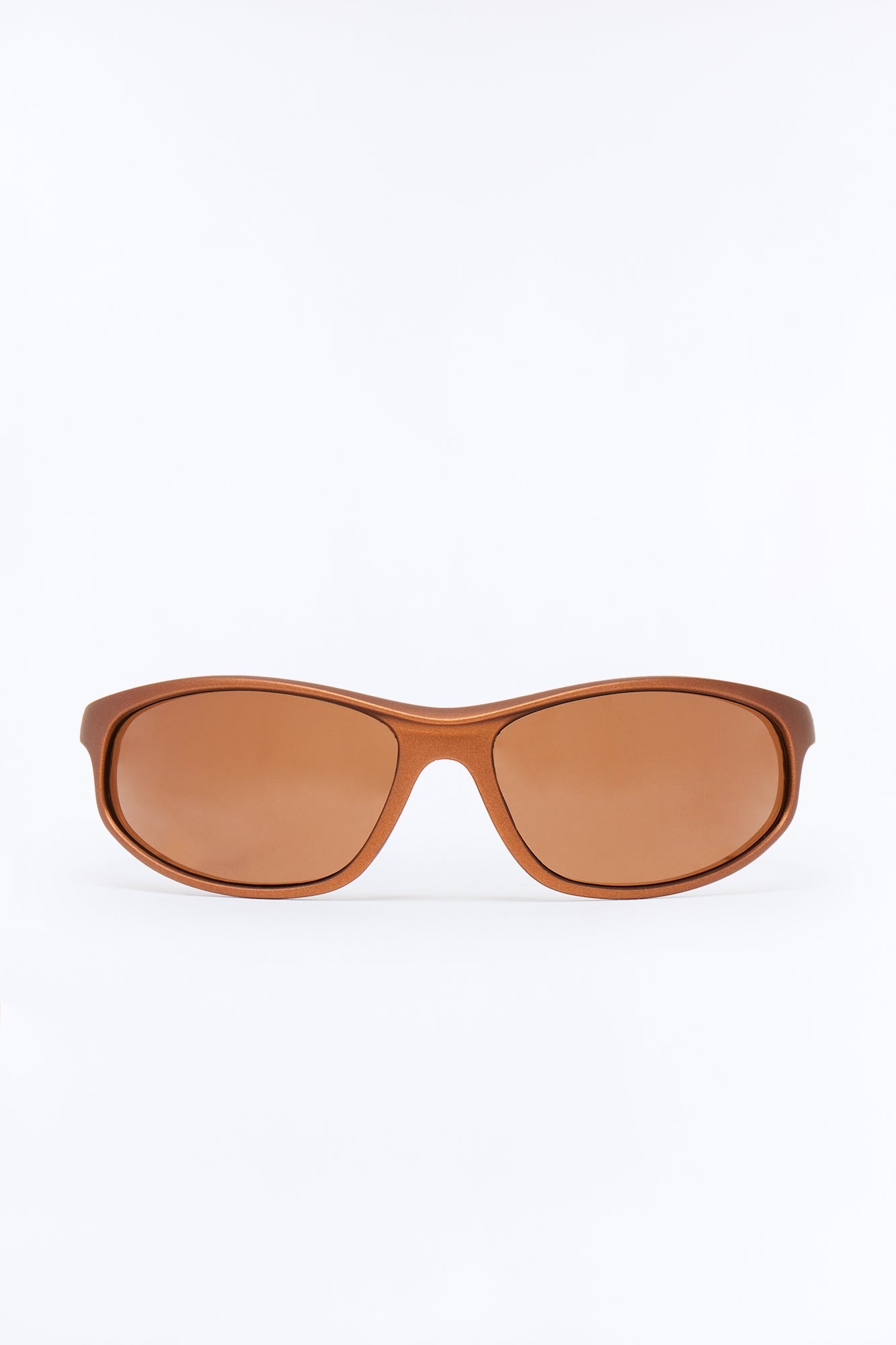 Rubberized Slim Sport Wrap Sunglasses - Brown