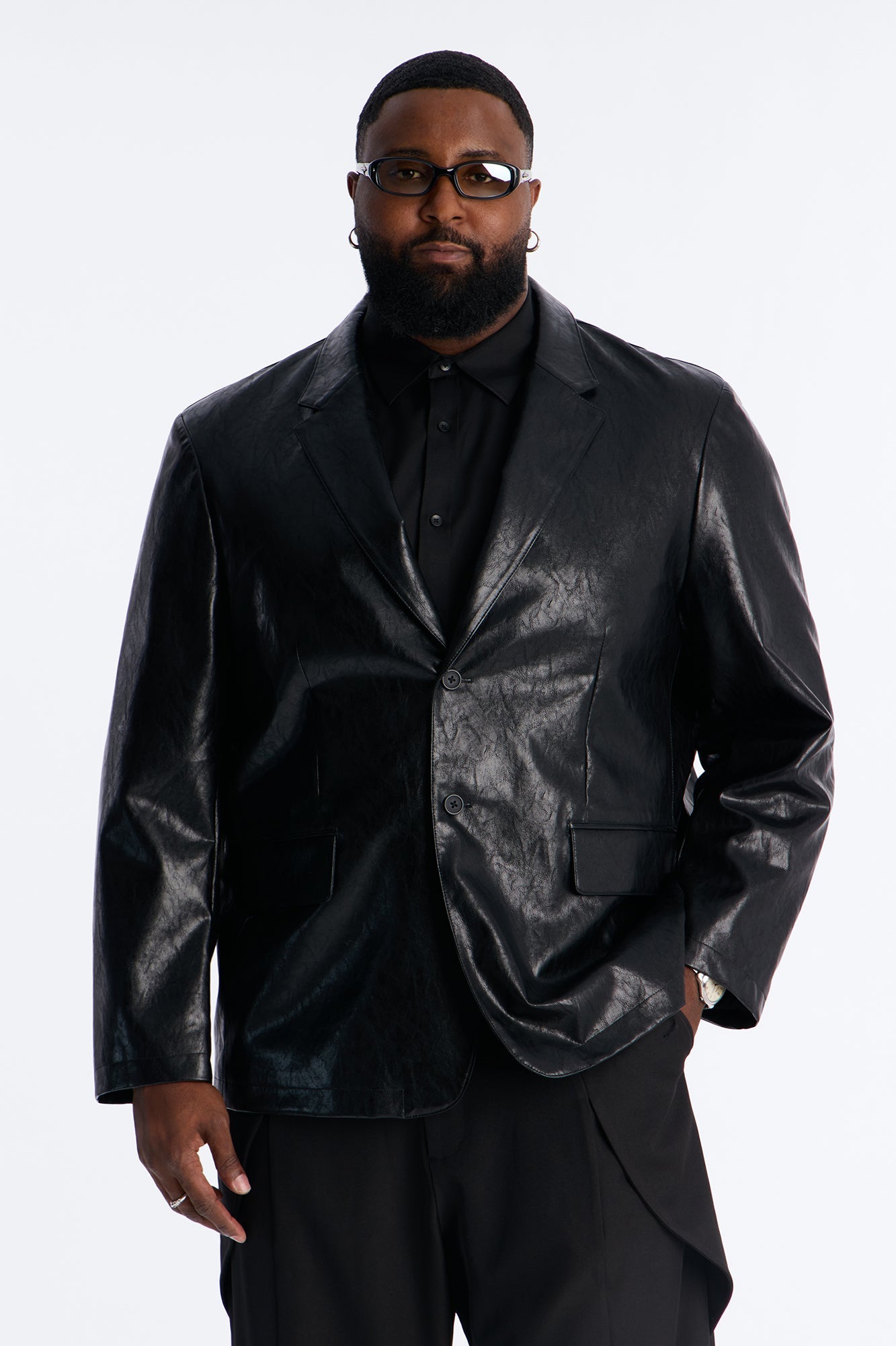 Night Viper Faux Leather Blazer - Black