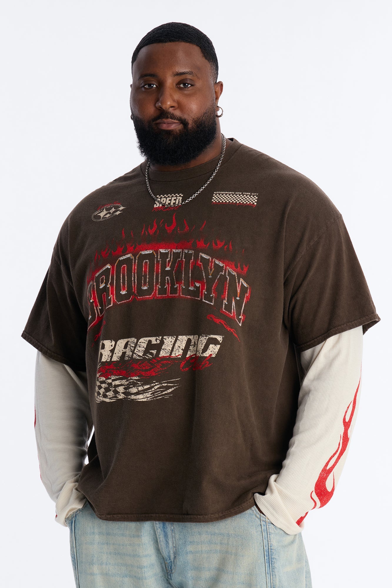 Brooklyn Racing 2fer Long Sleeve Tee - Chocolate