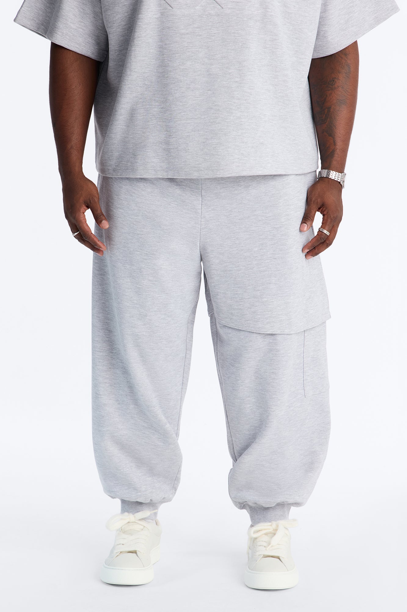 Structured Fleece Embossed Cargo Joggers - Heather Grey
