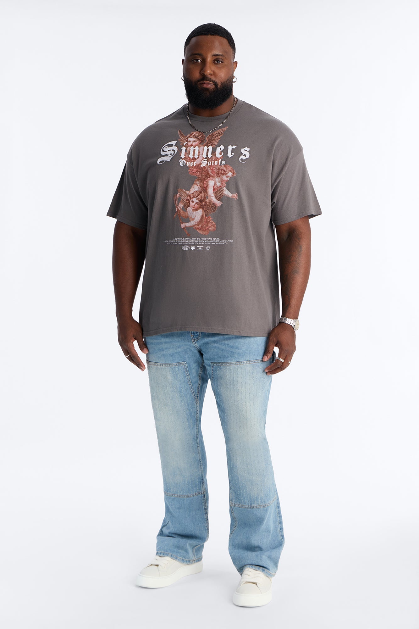 Saints Over Sinners Angels Oversized Short Sleeve Tee - Charcoal