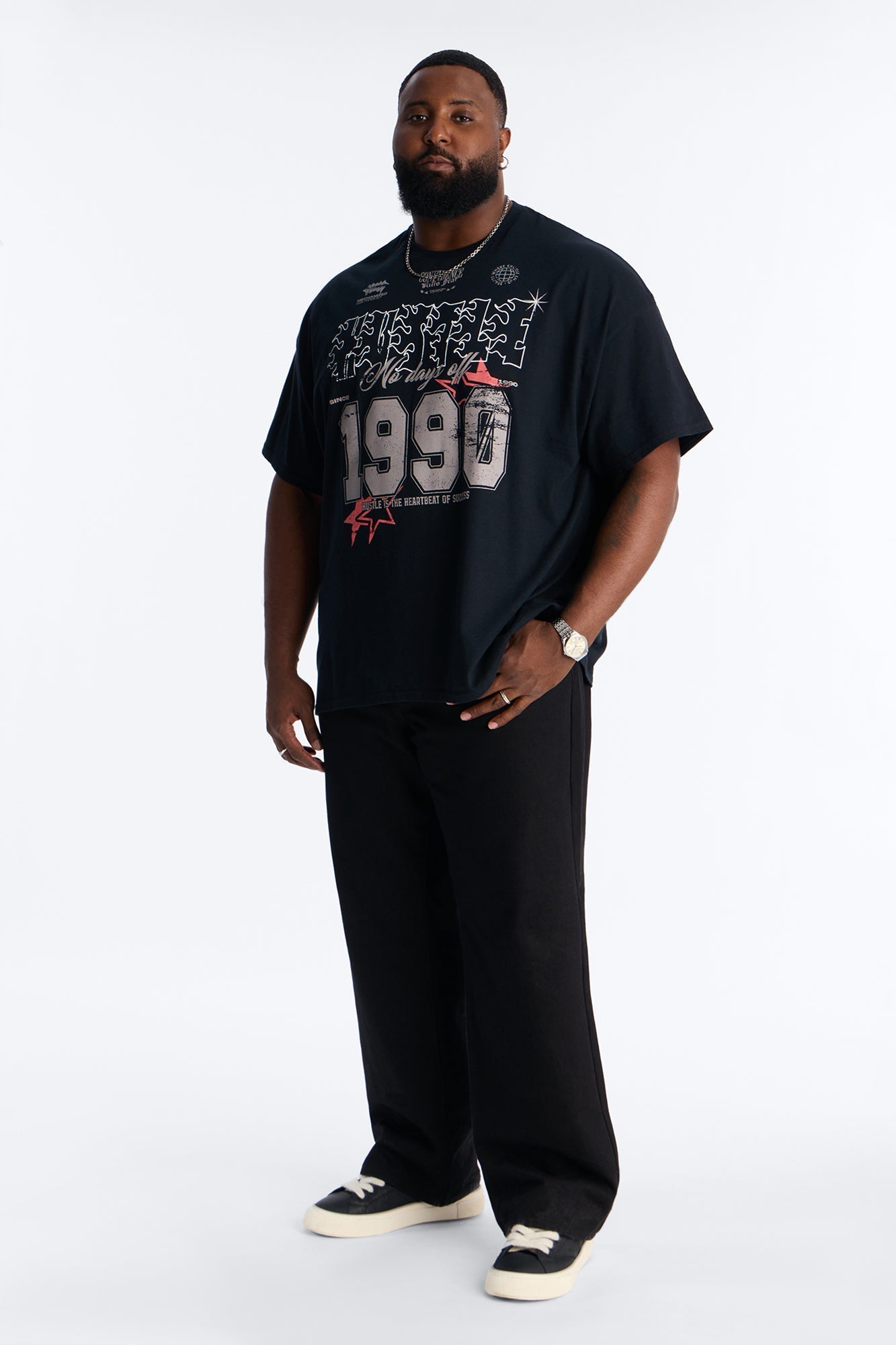 Hustle No Days Off Oversized Short Sleeve Tee - Black