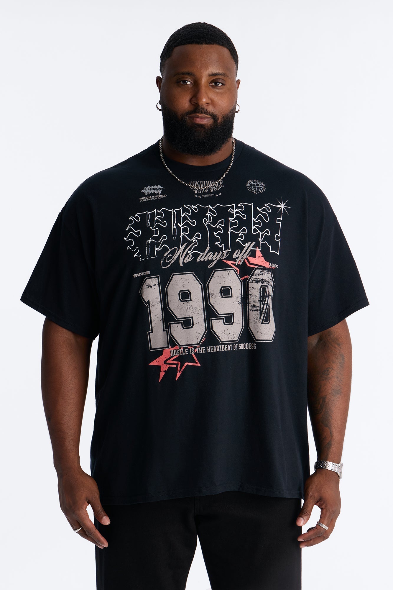 Hustle No Days Off Oversized Short Sleeve Tee - Black