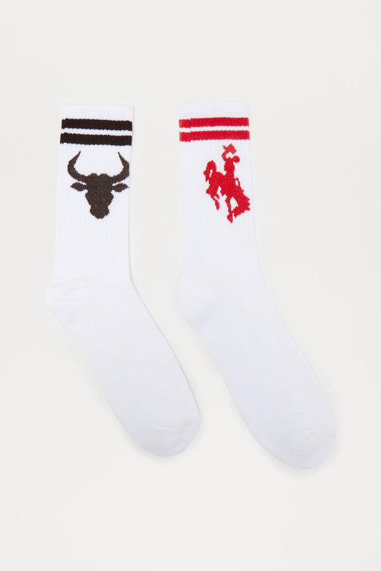 Out West Solid Graphic Crew Socks 2 Pack - White/combo
