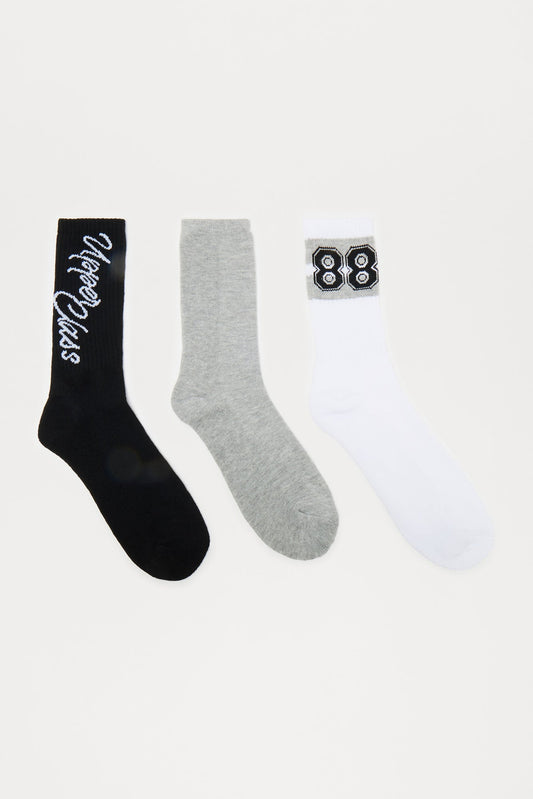 Upper Class Solid Graphic Crew Socks 3 Pack - Black/combo