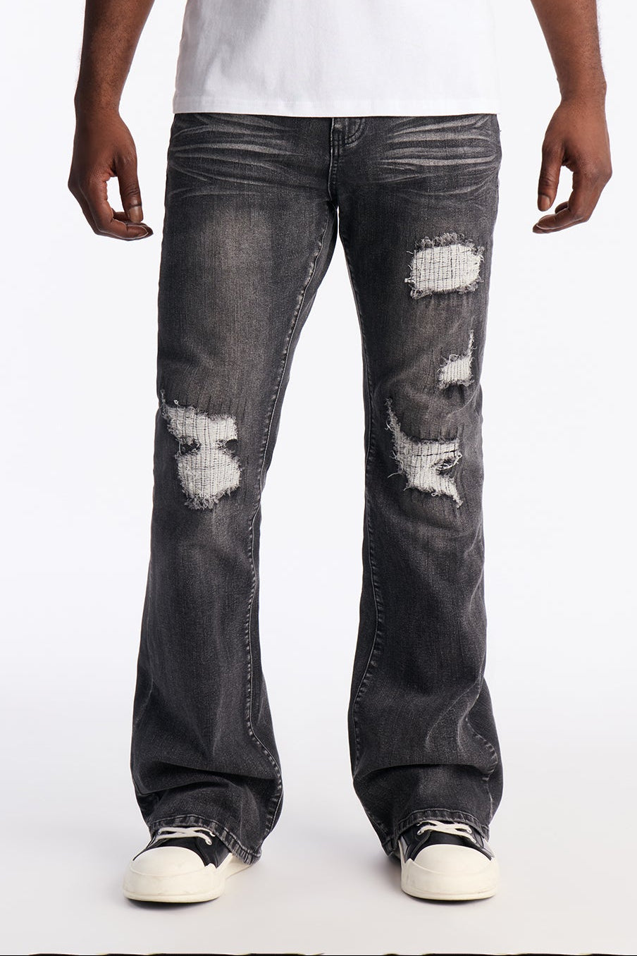 Stacked Skinny Flare Classic Destroyed Jeans - Black Wash