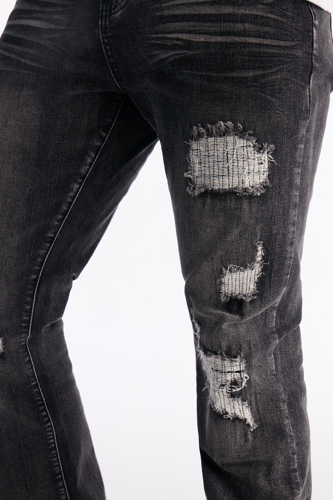 Stacked Skinny Flare Classic Destroyed Jeans - Black Wash