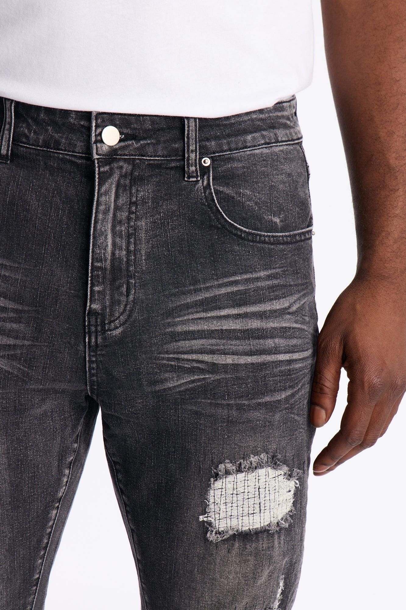 Stacked Skinny Flare Classic Destroyed Jeans - Black Wash