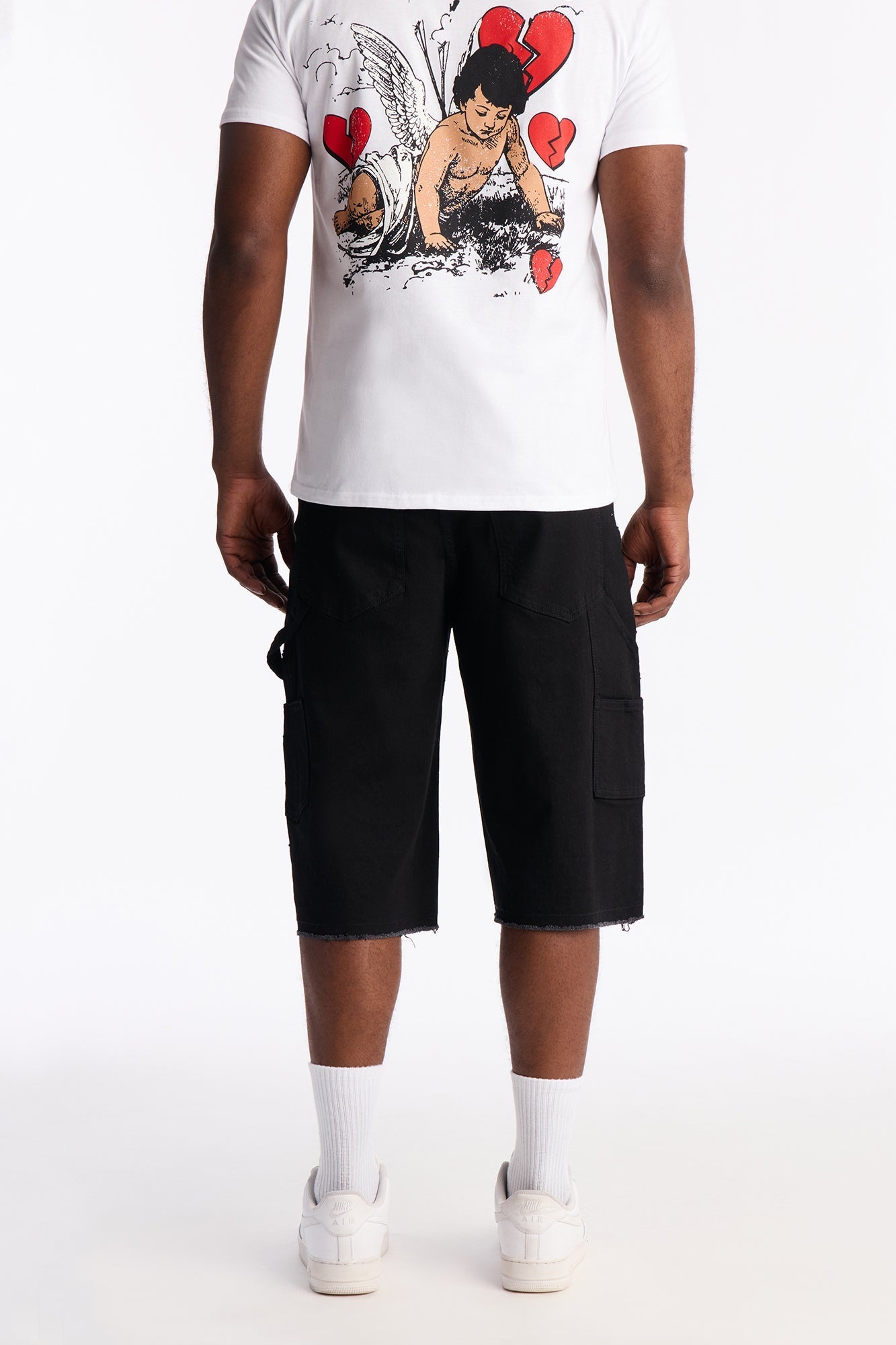 Baggy Flamed Jewel Carpenter Denim Short - Black