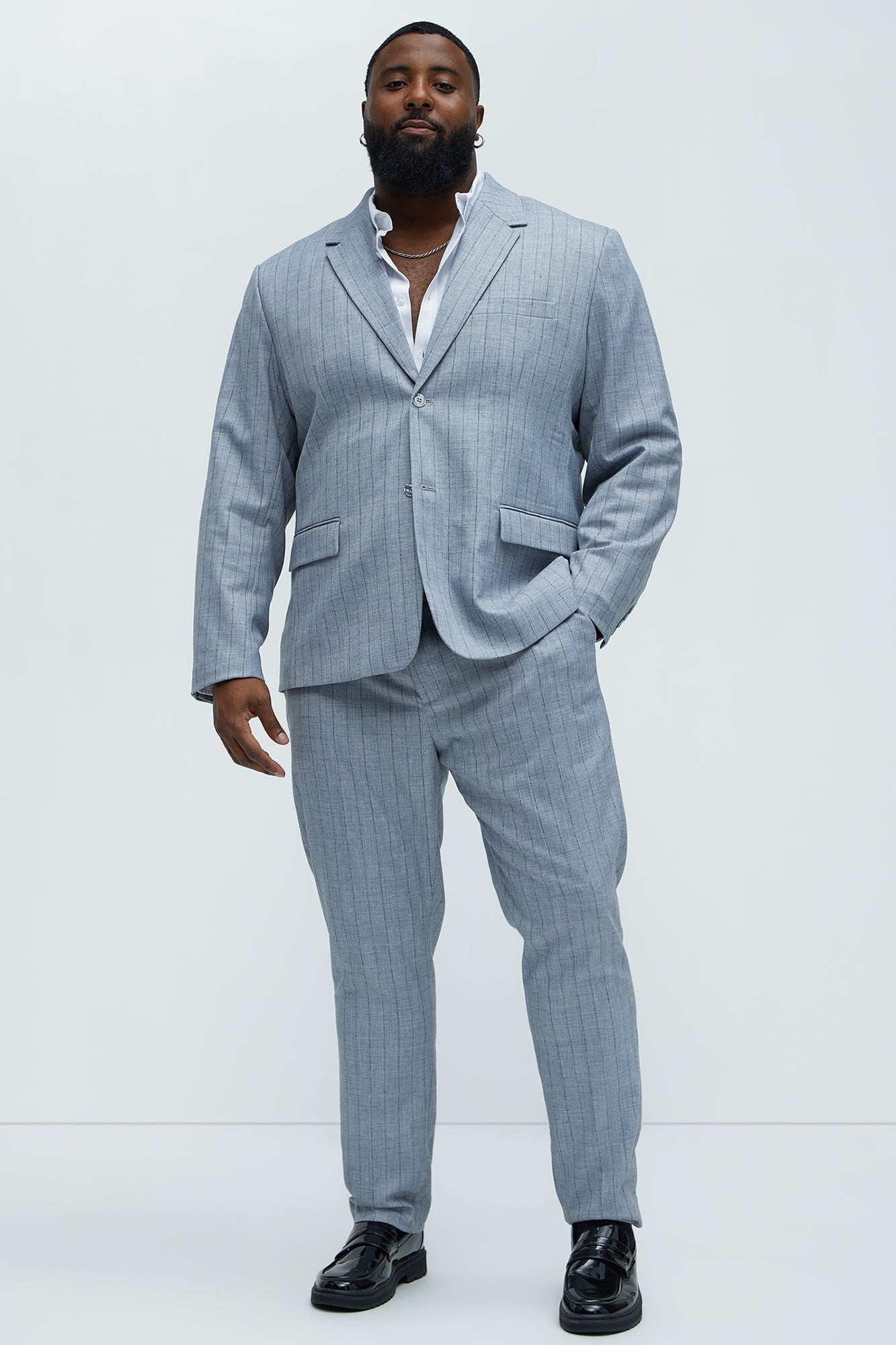 Roswel Textured Stripes Blazer - Grey
